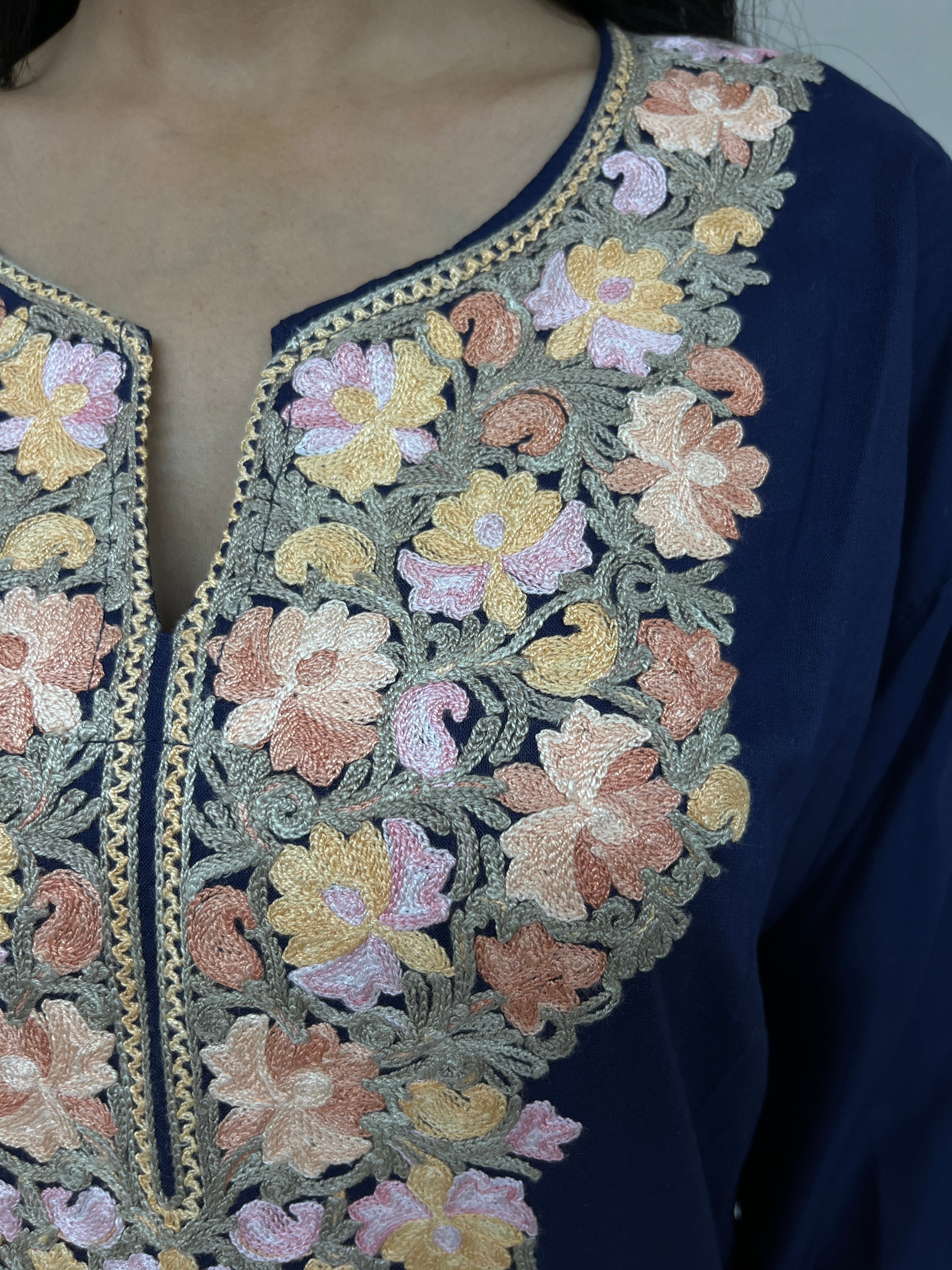 Sapphire Blue Thread Work Rayon Straight Kurti 
