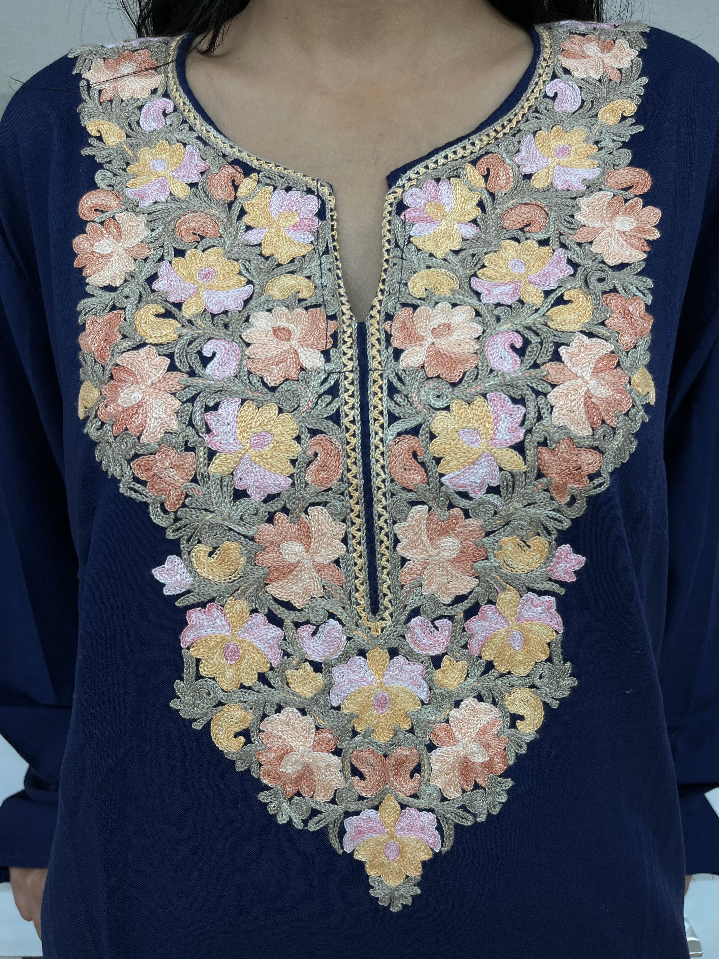Sapphire Blue Thread Work Rayon Straight Kurti For Women