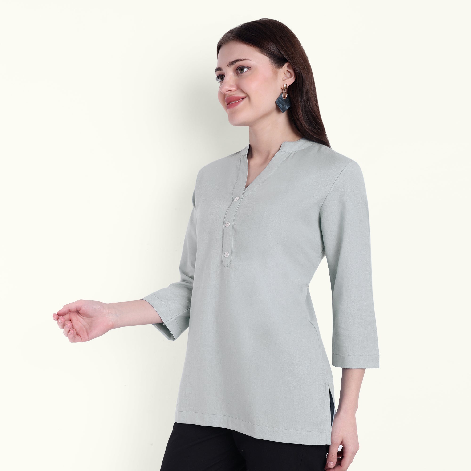 Sky Blue Airy Linen Short Kurti 
