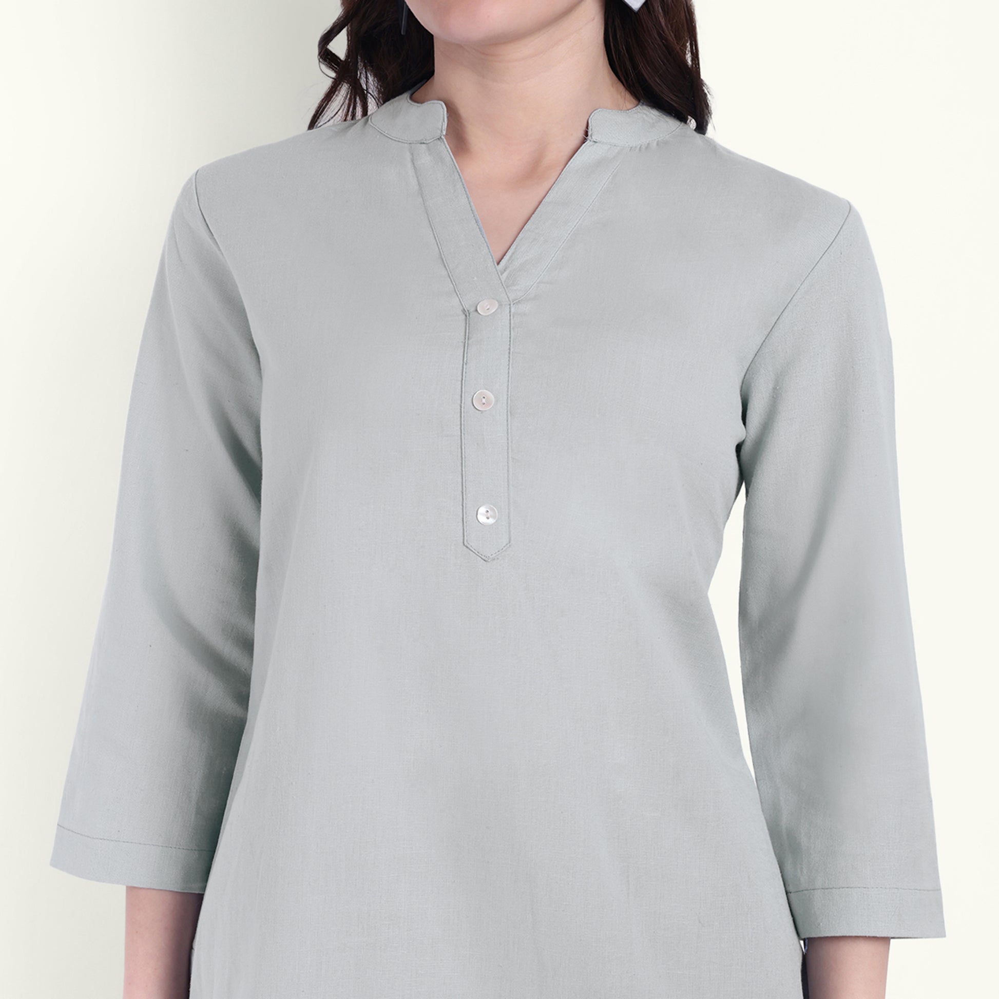 Sky Blue Airy Linen Short Kurti For Women 