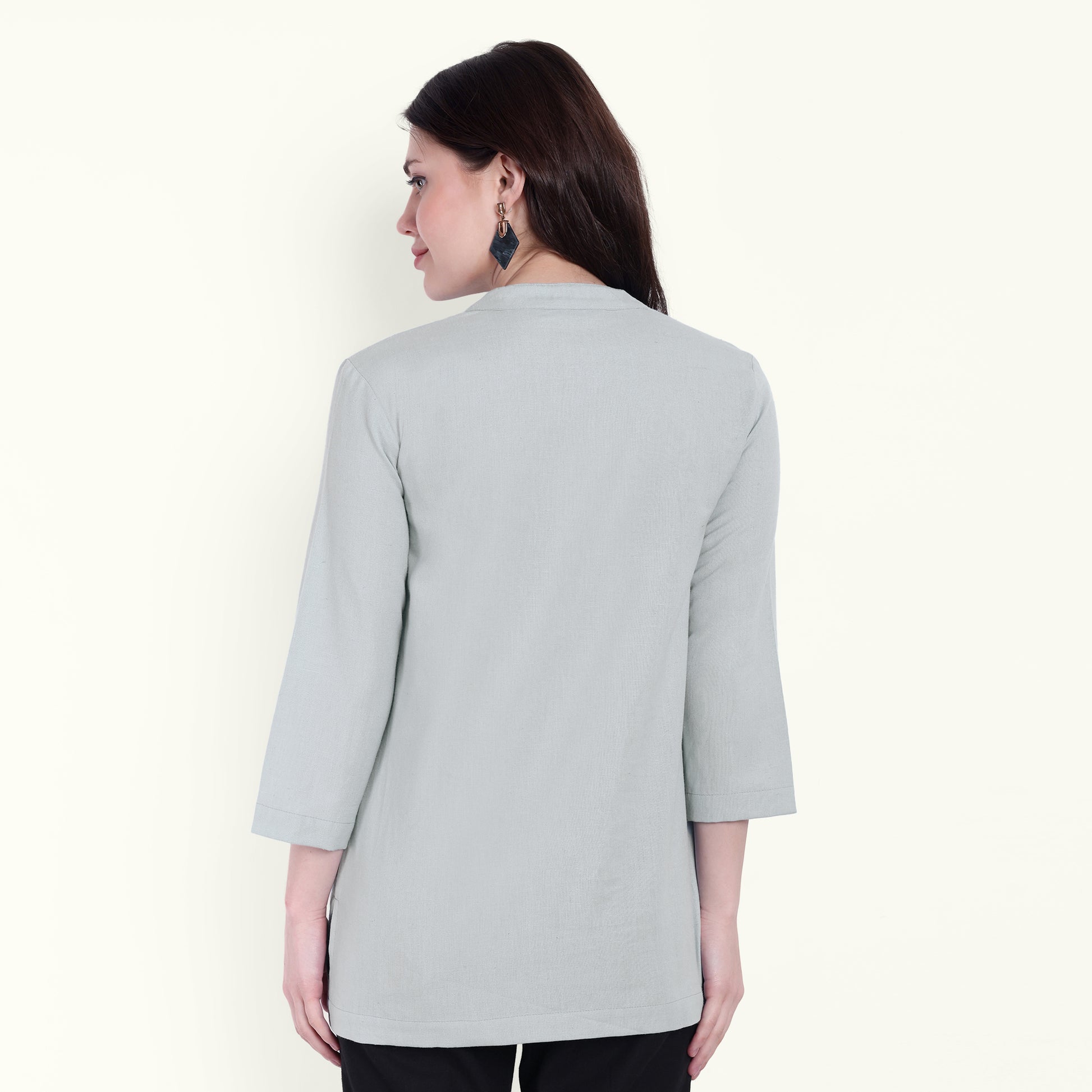 Sky Blue Airy Linen Short Kurti Stylish Look