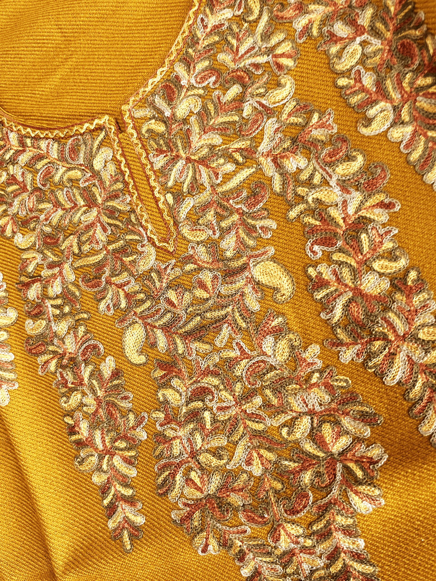 Sunehri Mustard Aari-Embroidered Kashmiri Pheran