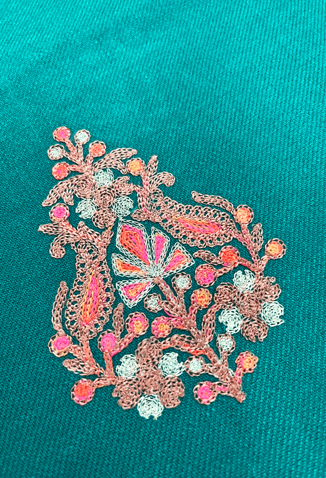 Teal Green Aari–Tilla Embroidered Kashmiri Pheran