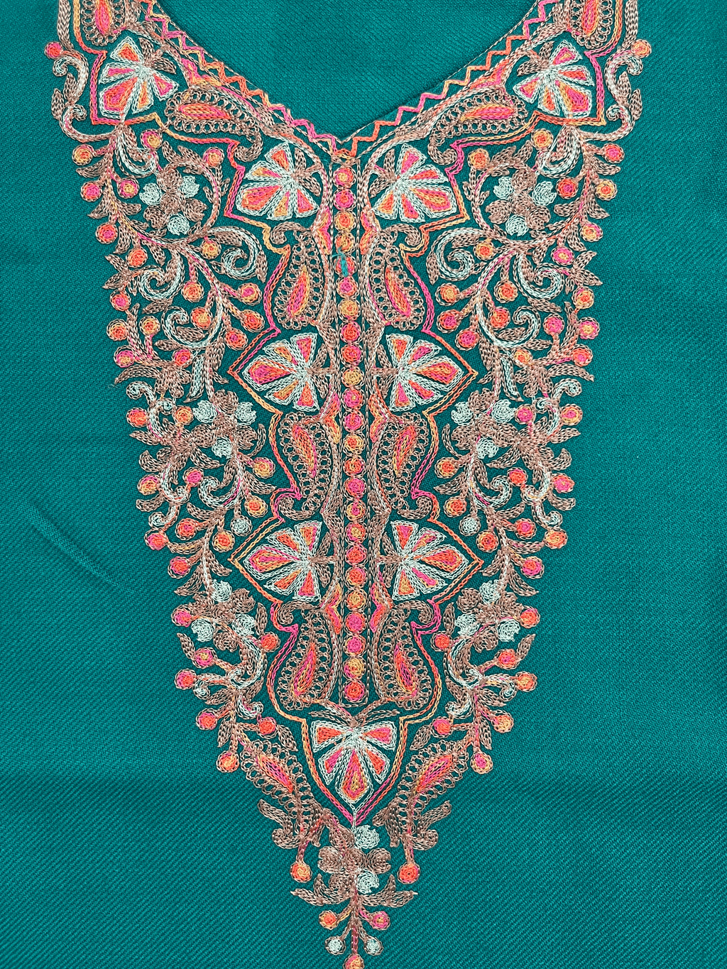 Teal Green Aari–Tilla Embroidered Kashmiri Pheran