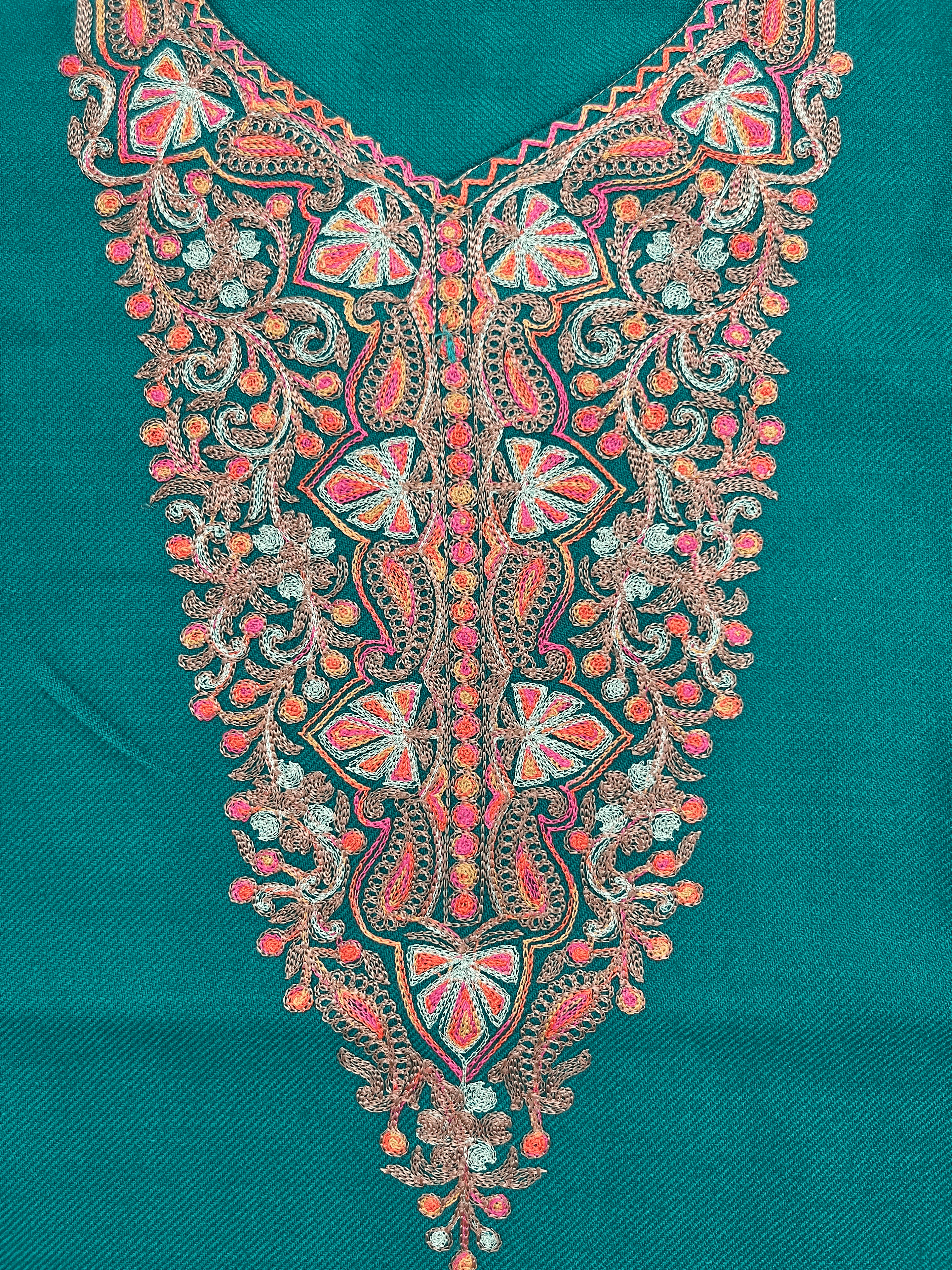 Teal Green Aari–Tilla Embroidered Kashmiri Pheran