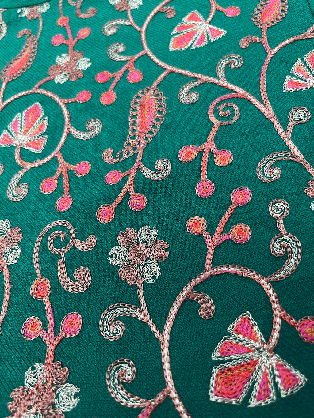 Teal Green Aari–Tilla Embroidered Kashmiri Pheran