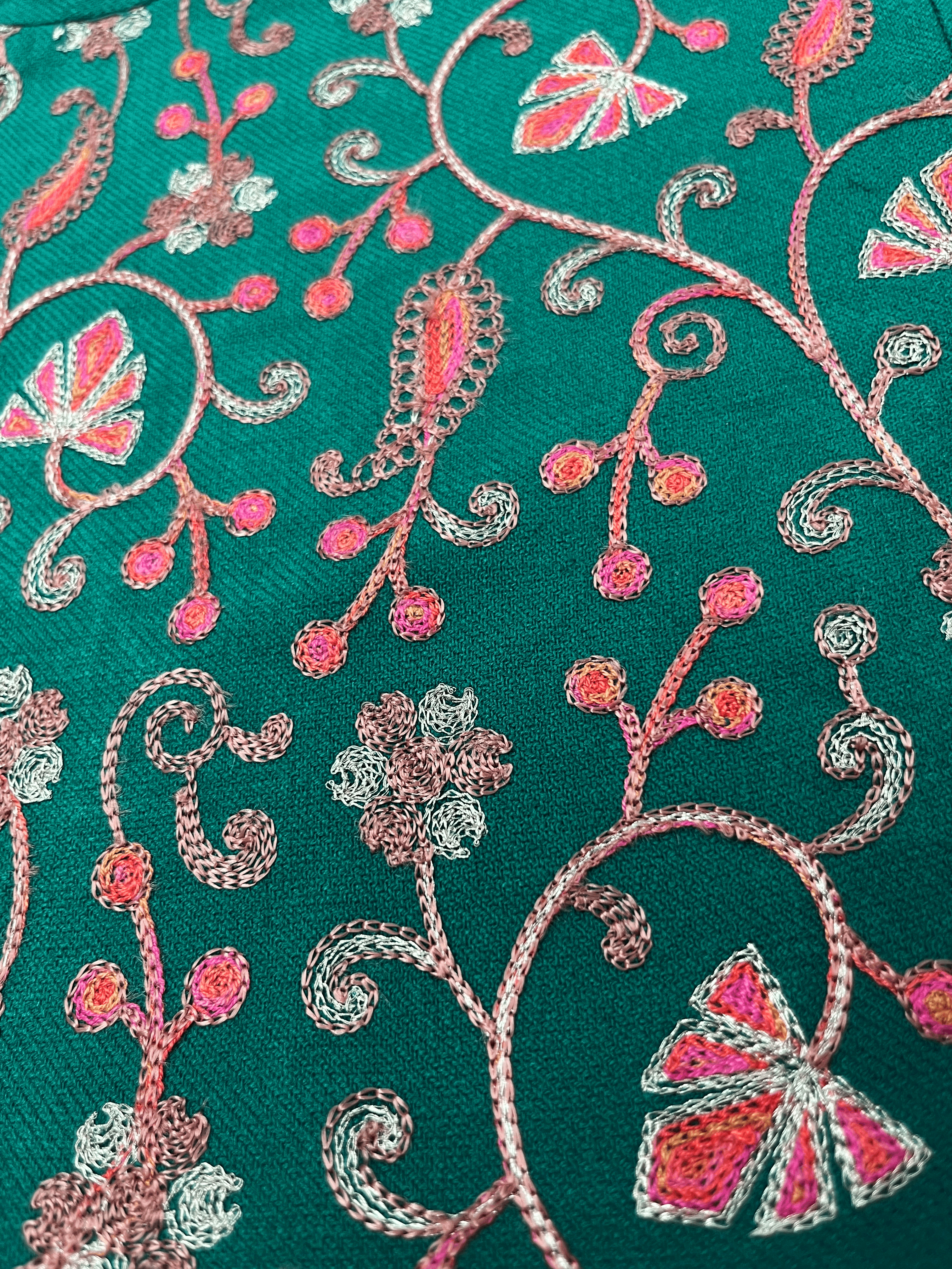 Teal Green Aari–Tilla Embroidered Kashmiri Pheran