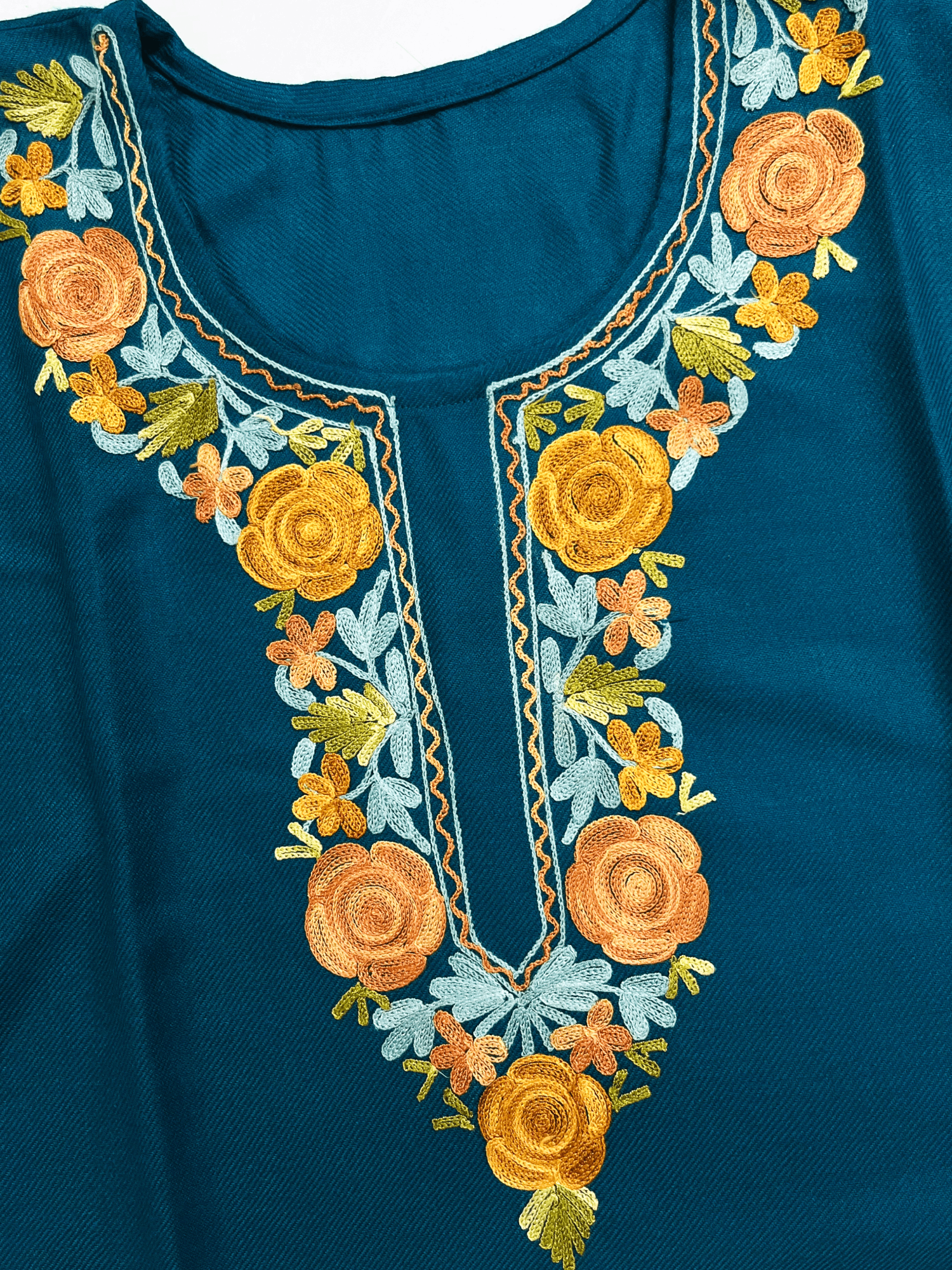 Teal Floral Aari Embroidered Kashmiri Coord Set