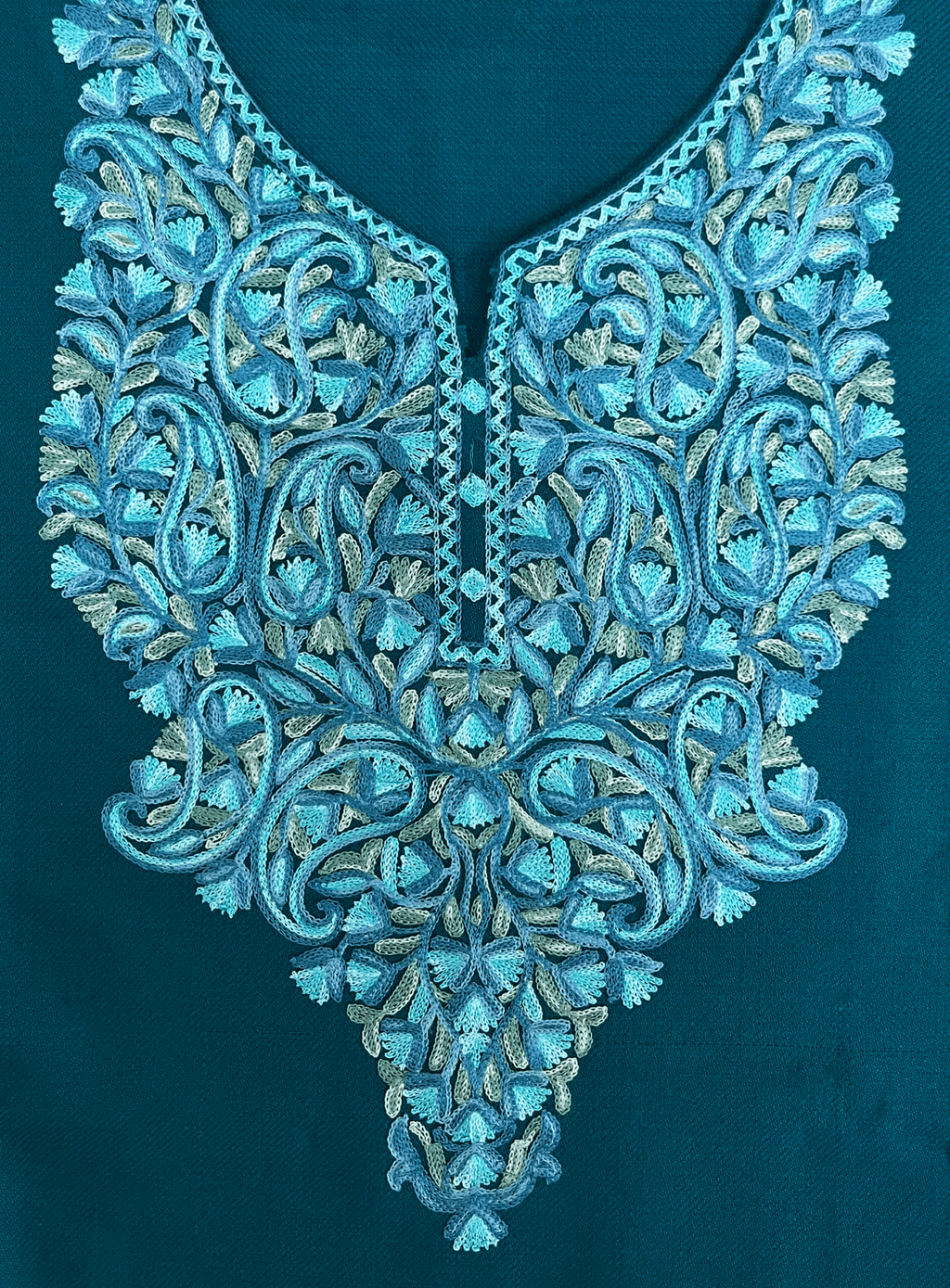 Teal Floral Aari Embroidered Kashmiri Pheran