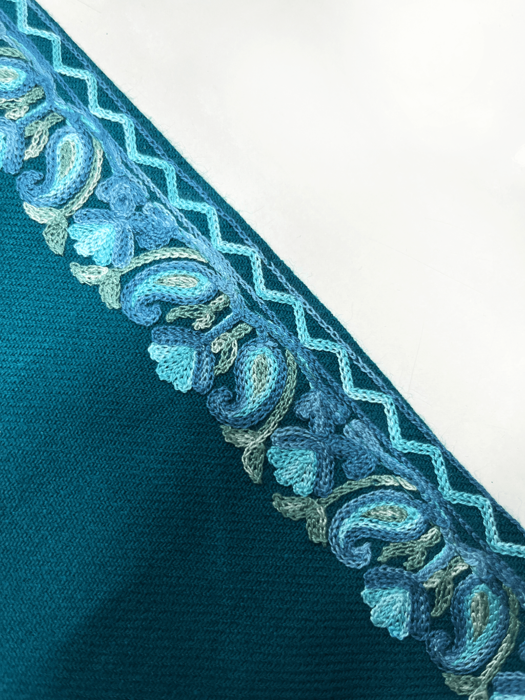 Teal Floral Aari Embroidered Kashmiri Pheran