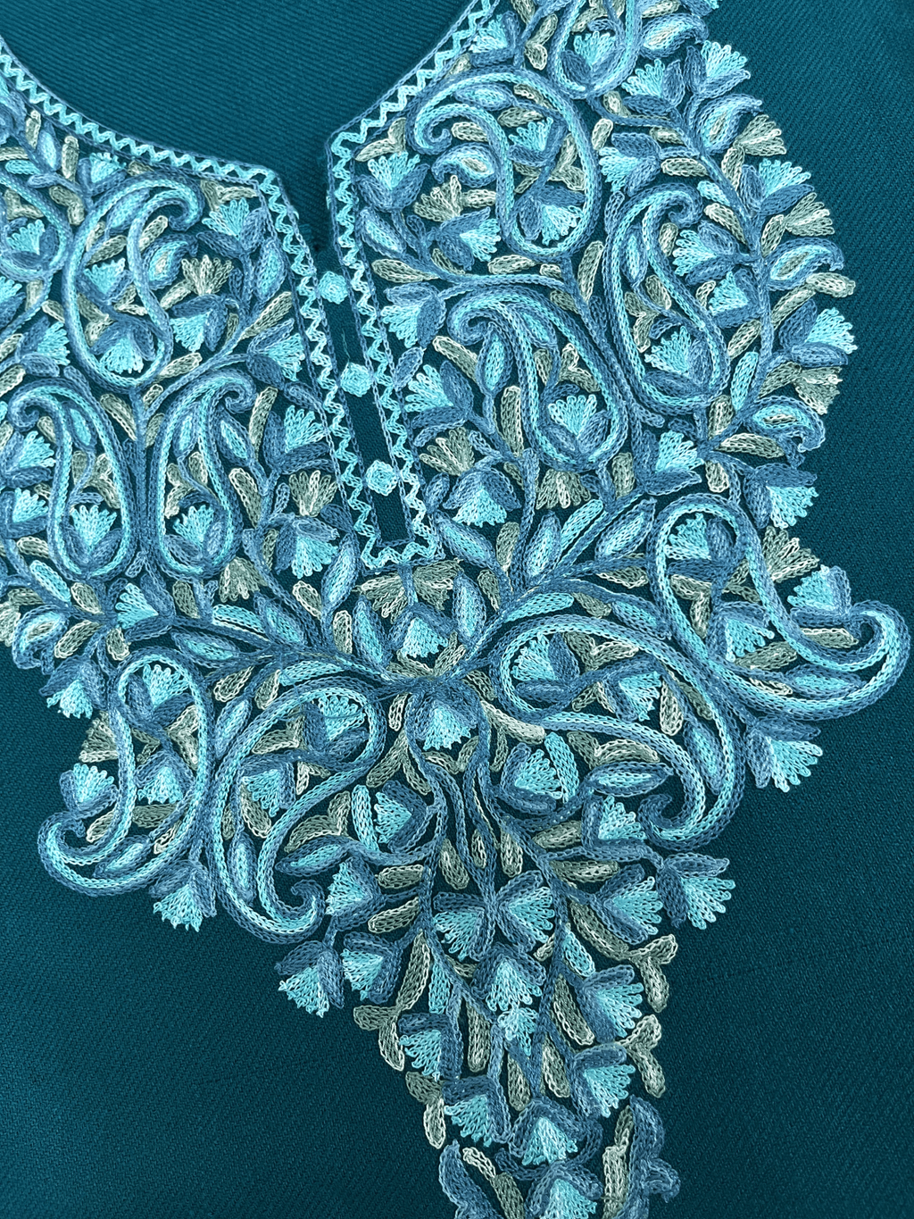 Teal Floral Aari Embroidered Kashmiri Pheran