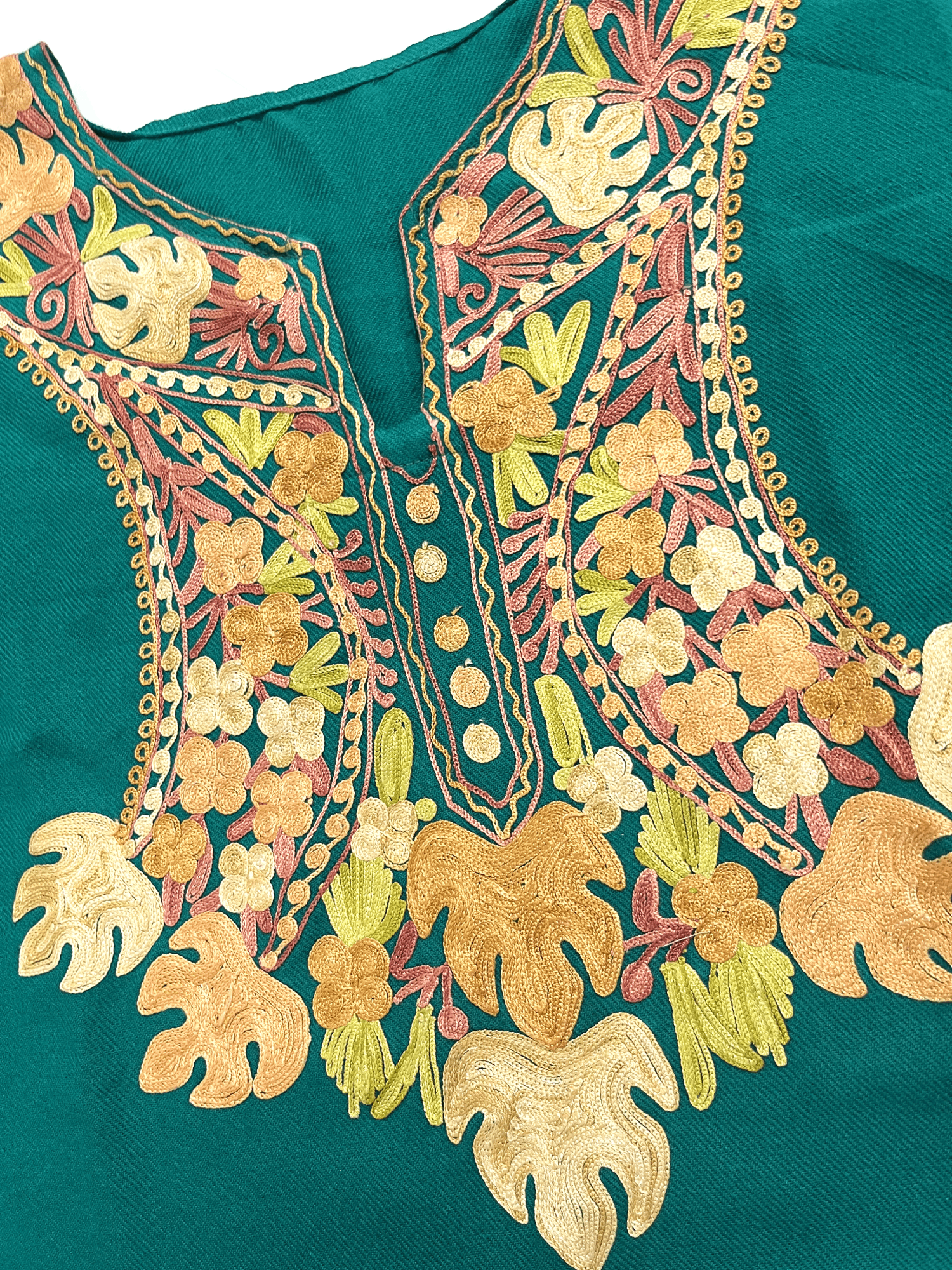 Teal Green Aari Embroidered Kashmiri Pheran