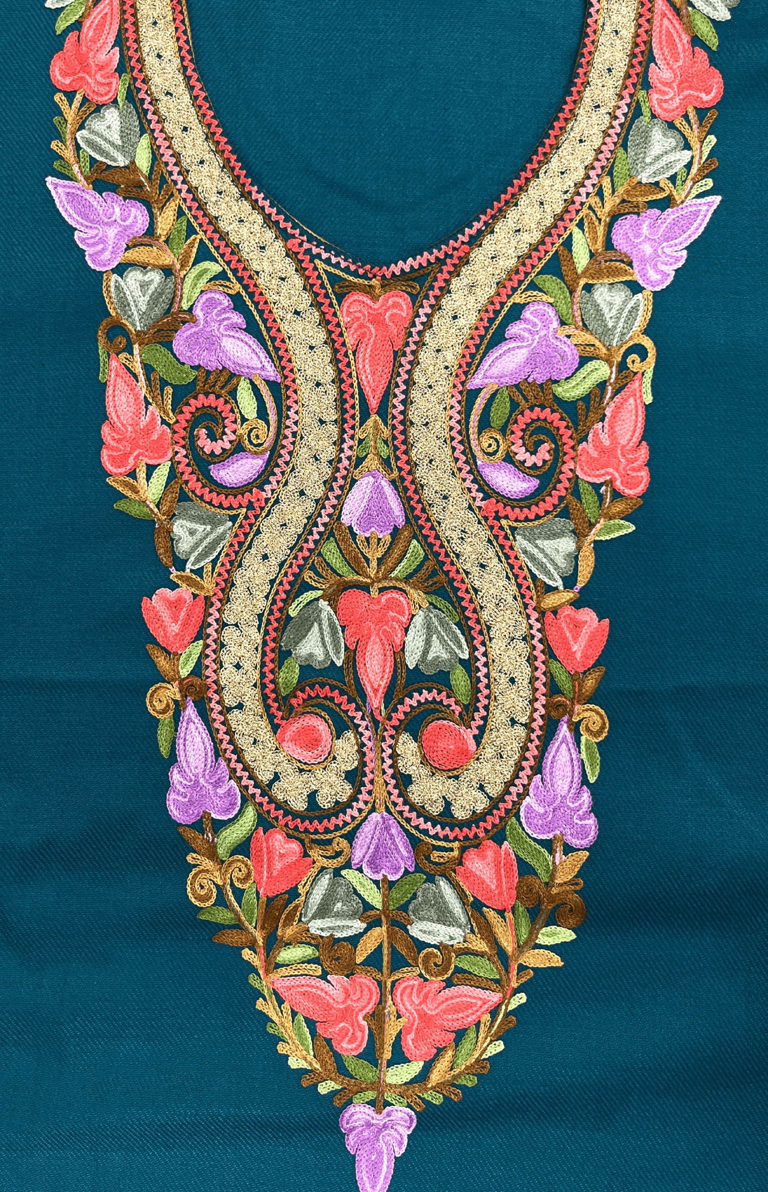 Teal Green Aari and Tilla Embroidered Kashmiri Co-ord set