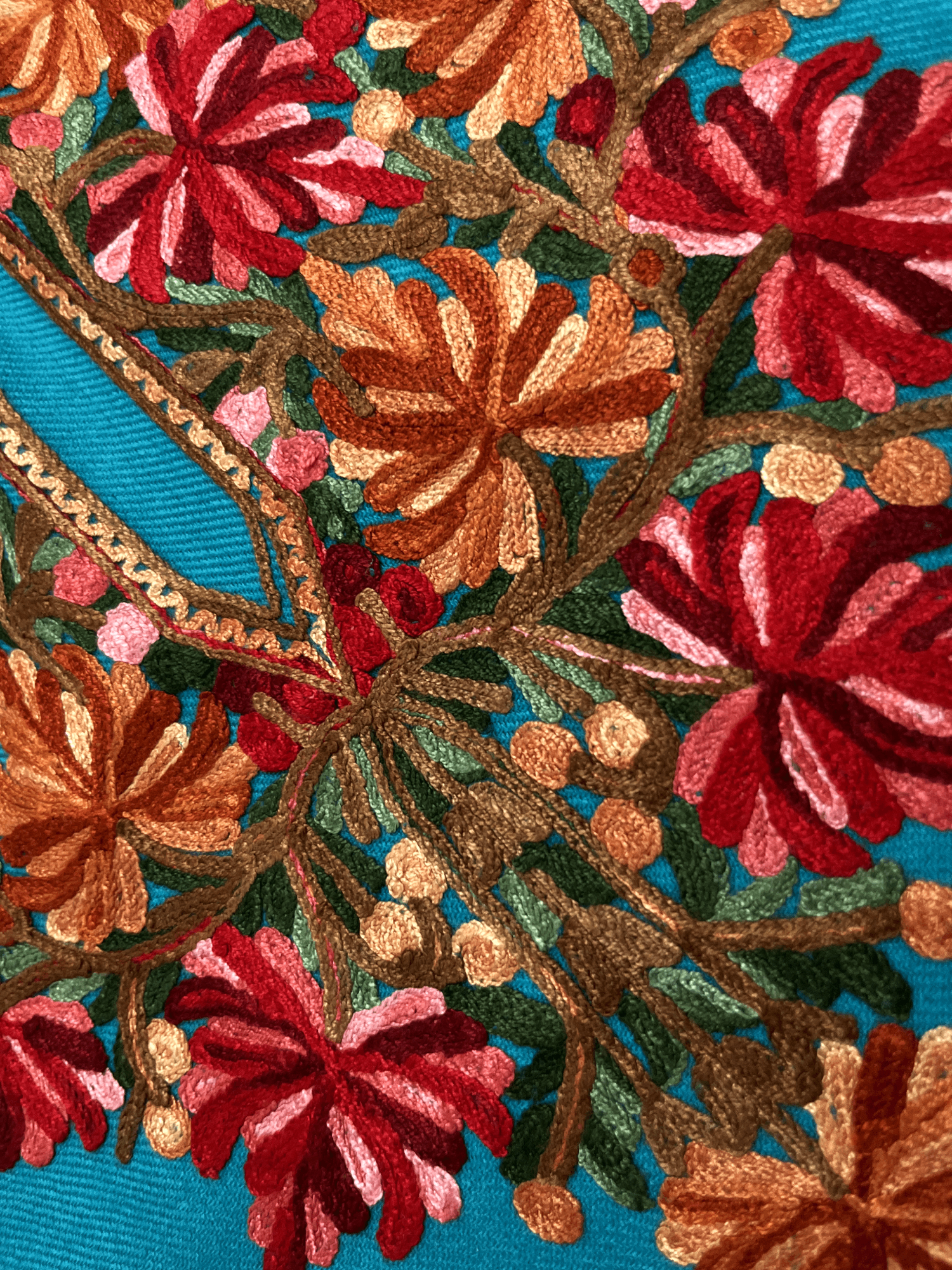 Turquoise Floral Aari–Tilla Embroidered Kashmiri Pheran