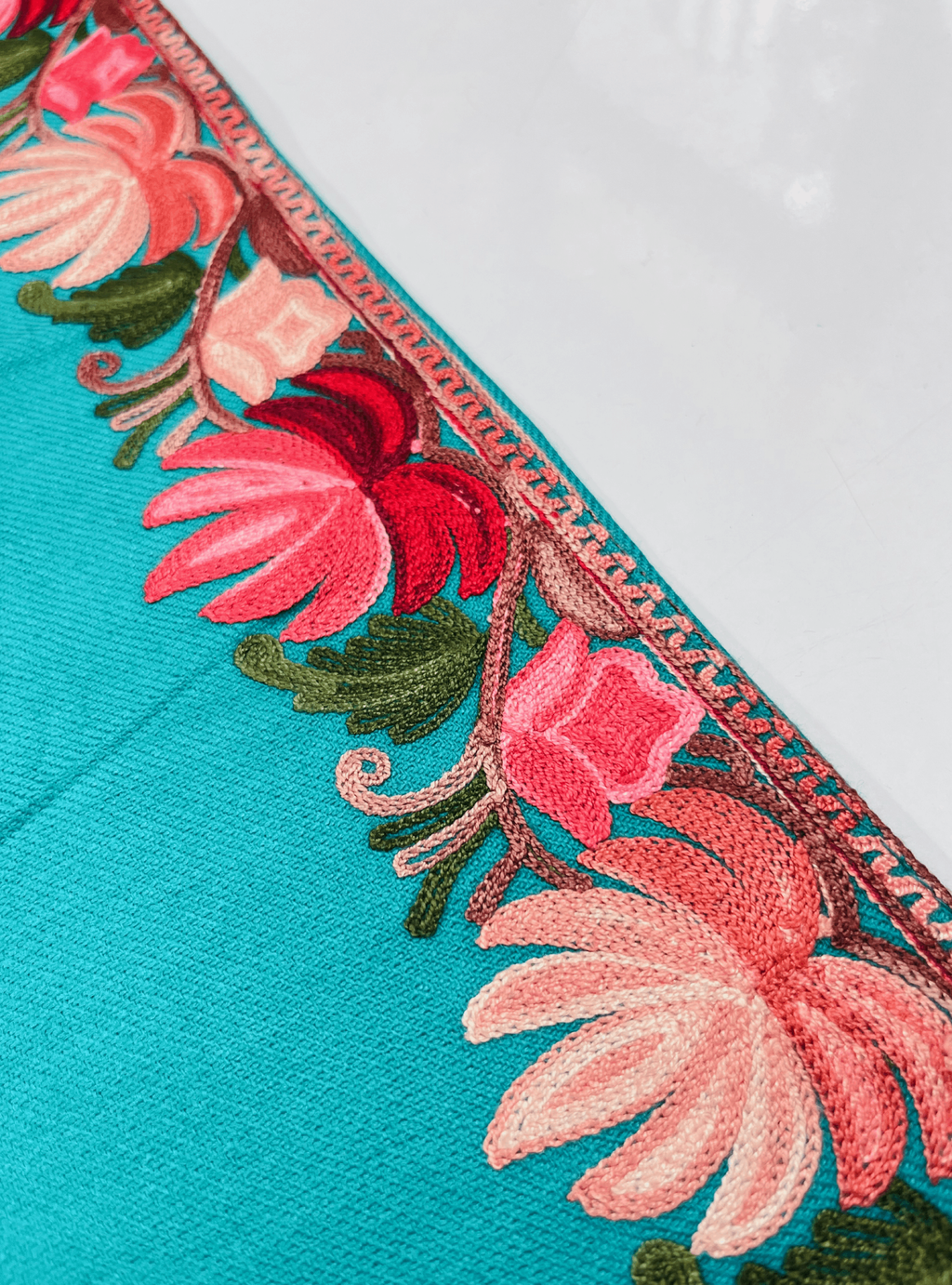 Turquoise & Red Floral Aari-Tilla Embroidered Kashmiri Co-ord set