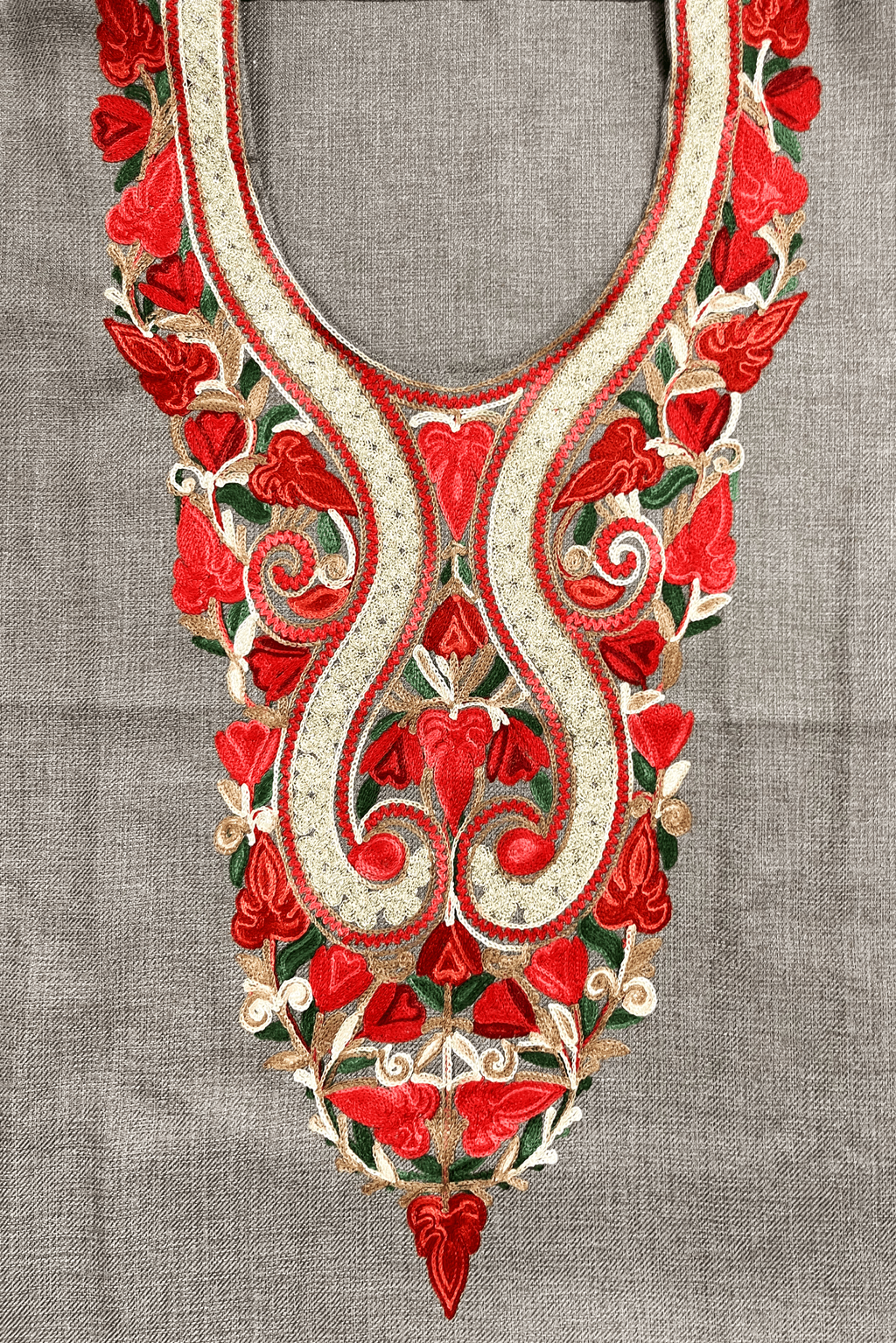 Warm Taupe Aari and Tilla Embroidered Kashmiri Co-ord set