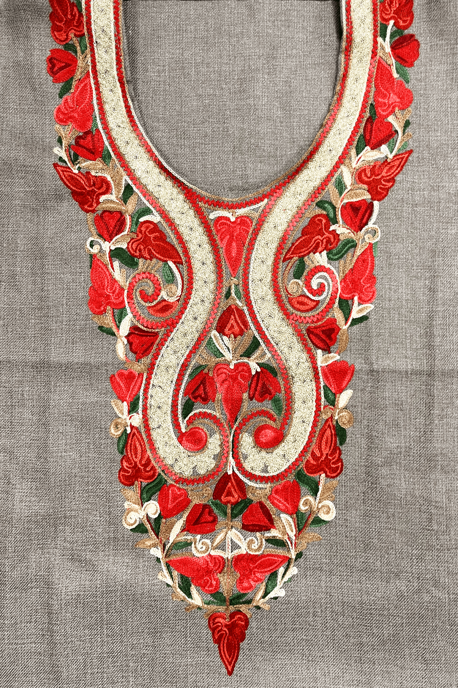 Warm Taupe Aari and Tilla Embroidered Kashmiri Co-ord set