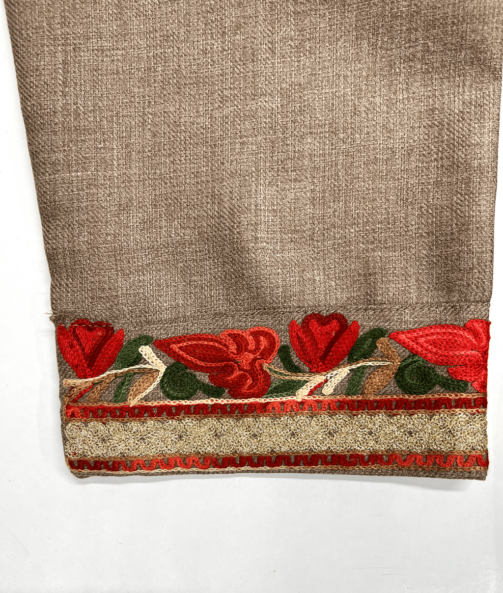 Warm Taupe Aari and Tilla Embroidered Kashmiri Co-ord set