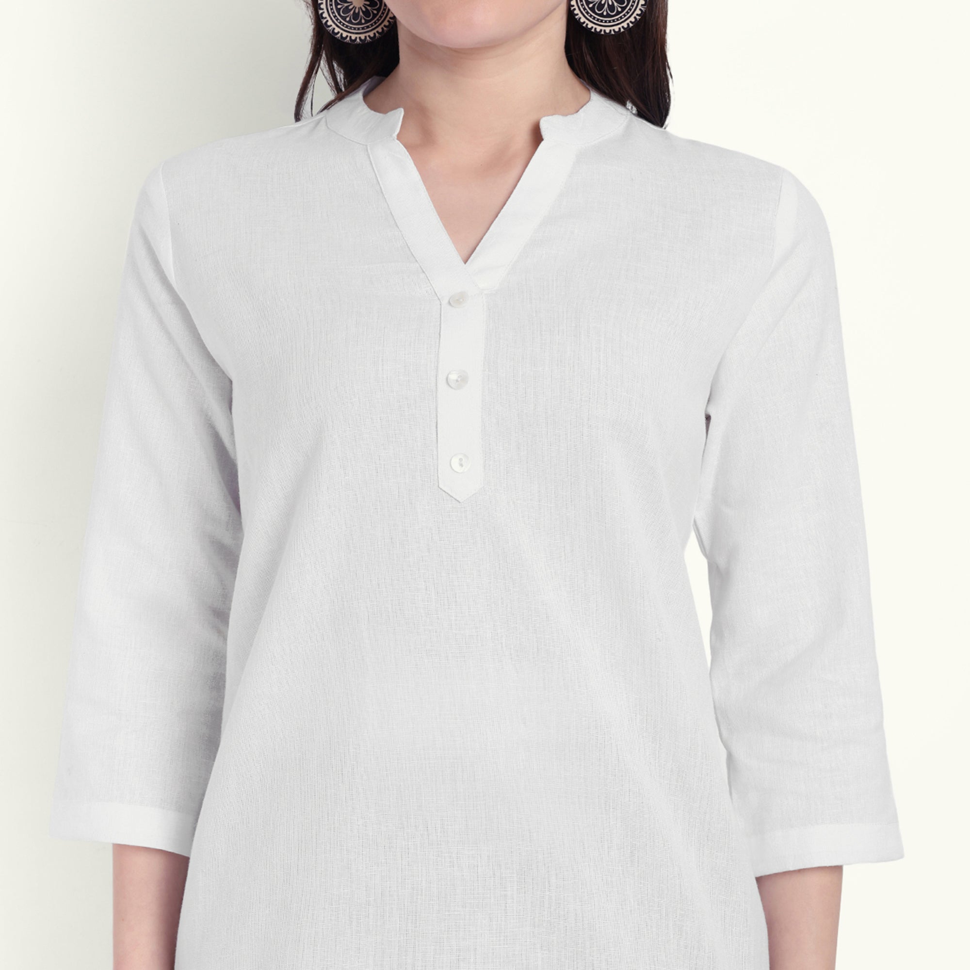 White Airy Linen Short Kurti For Women 