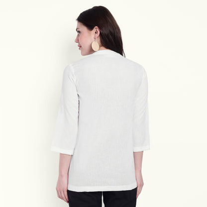 White Airy Linen Short Kurti Stylish Look