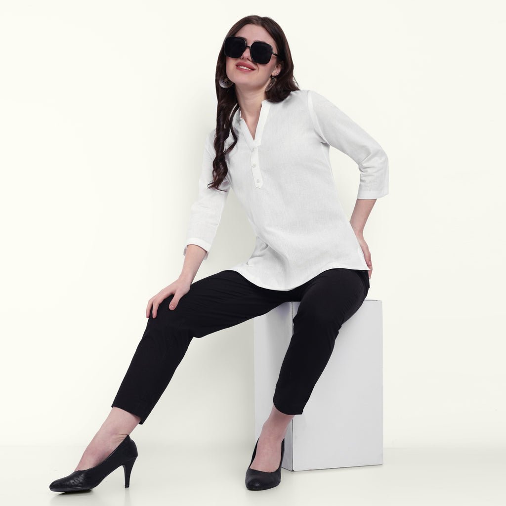  White Airy Linen Short Kurti Stylish Look For Women