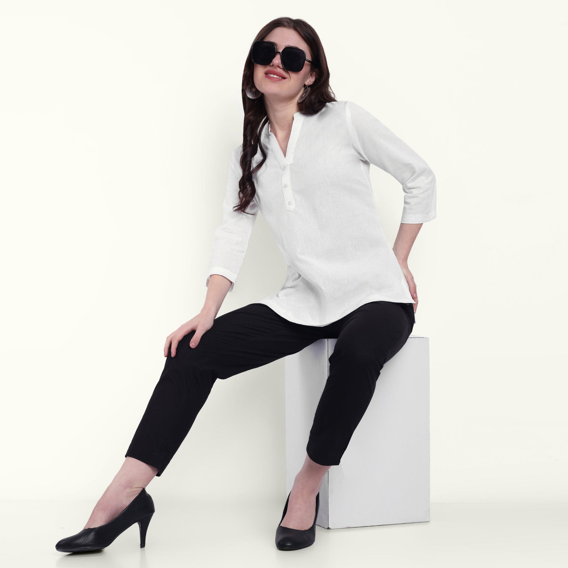 White Airy Linen Short Kurti Stylish Look For Women