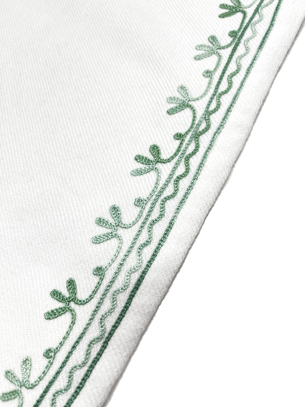 White & Green Floral Aari Neck Embroidered Kashmiri Pheran