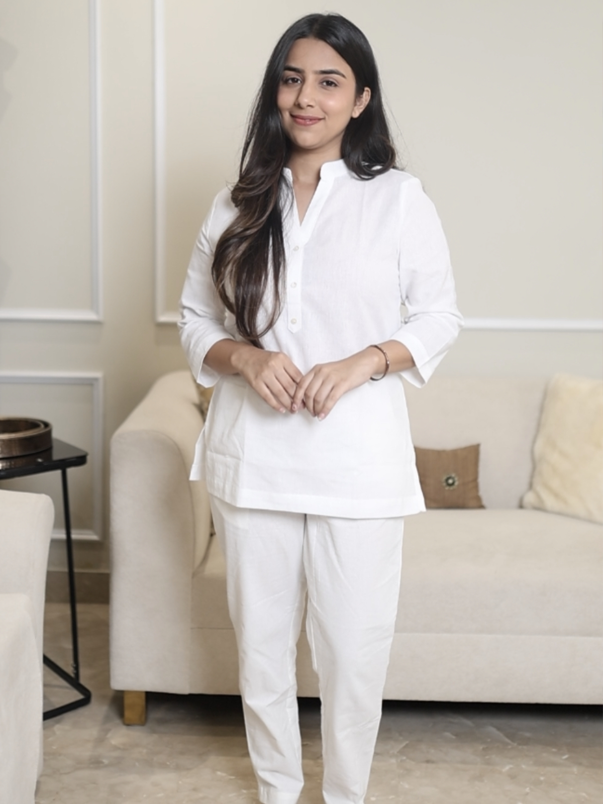 White Kurti and White Pant Set For Women