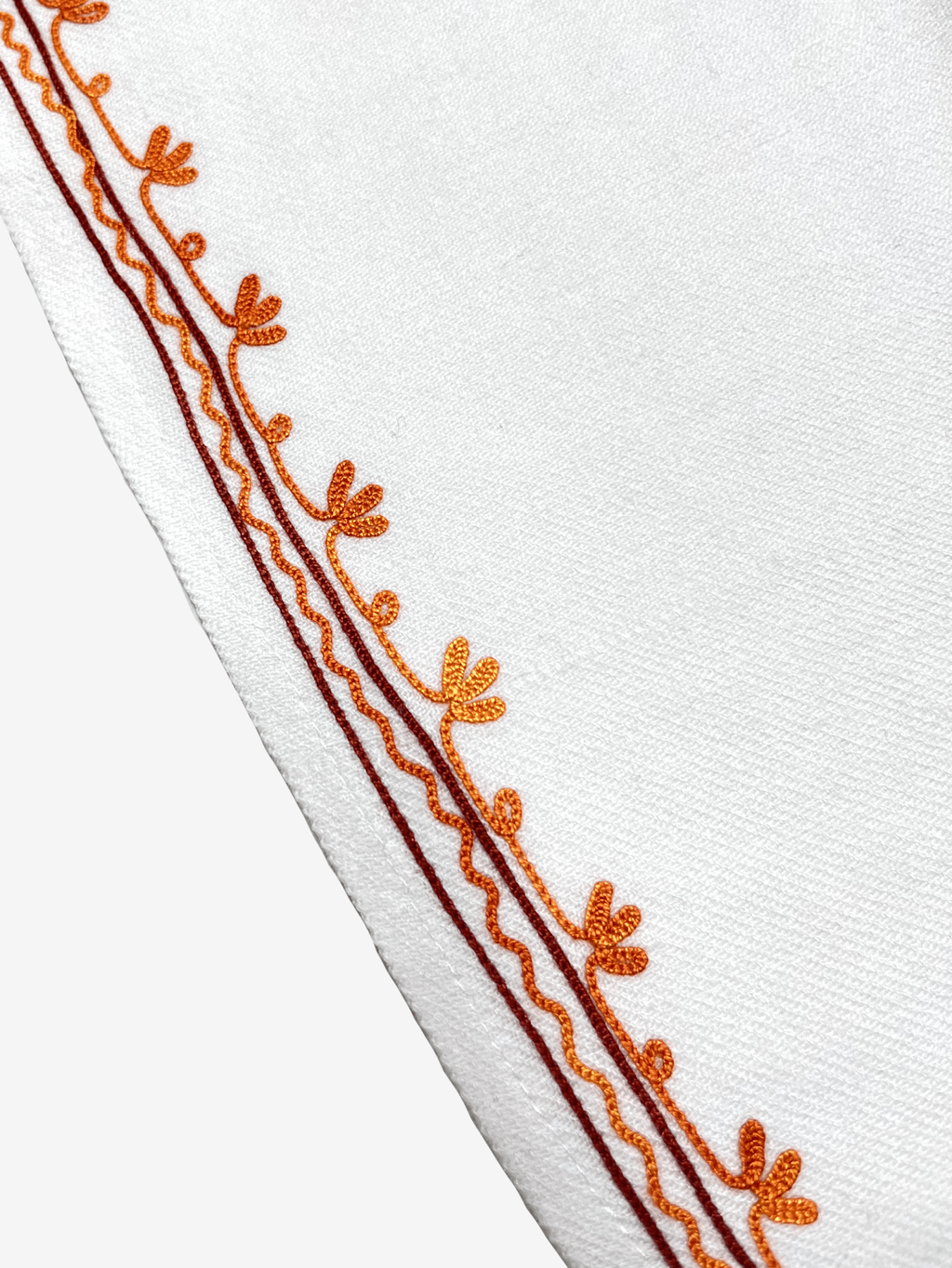 White & Maroon Floral Aari Neck Embroidered Kashmiri Pheran
