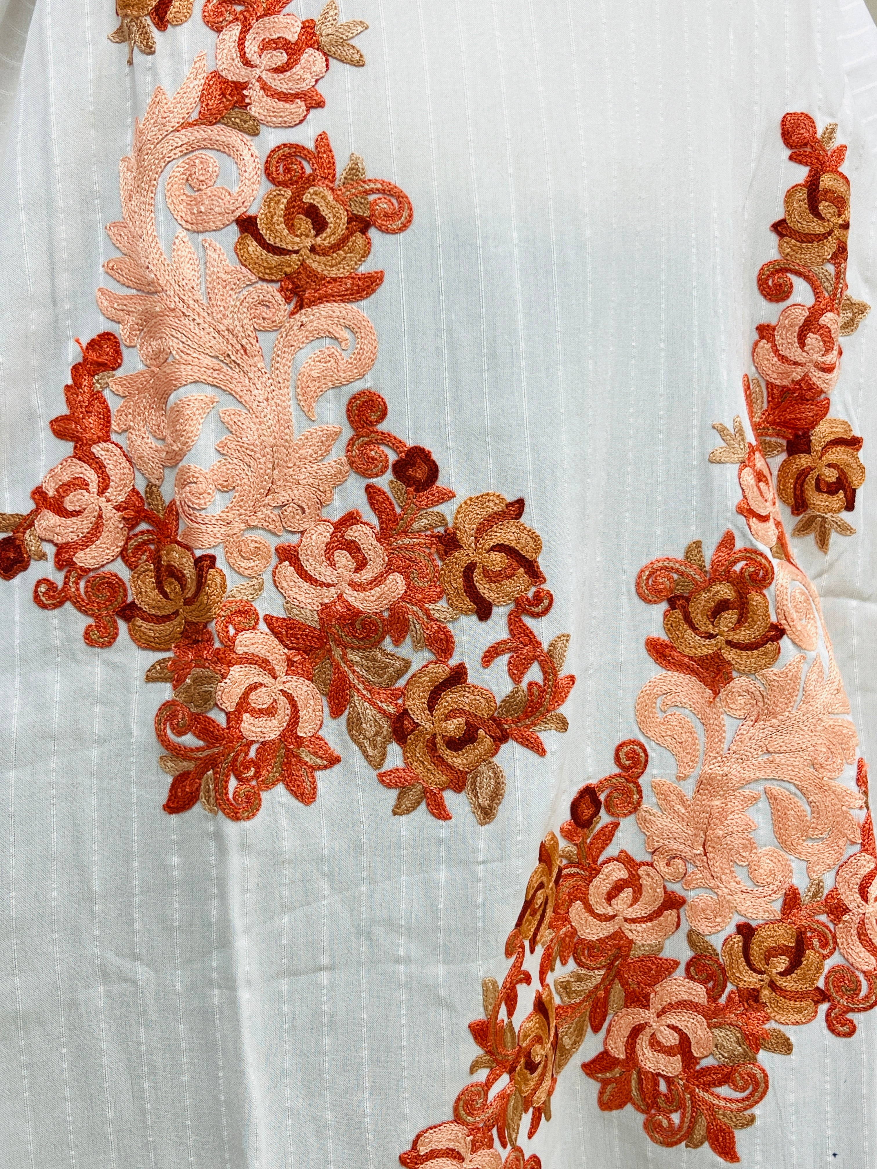  White With Orange Cotton Straight Kurti