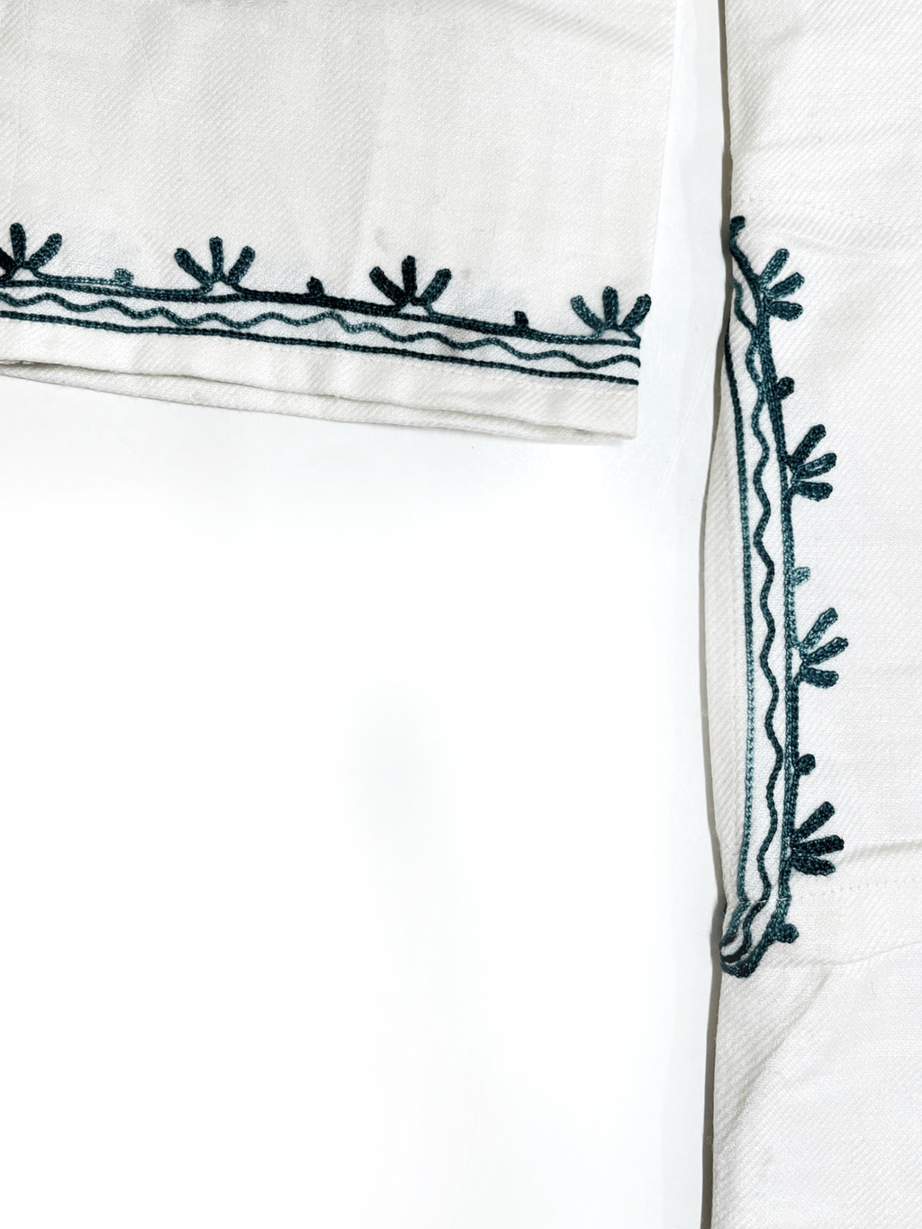 White and Blue Floral Aari Embroidered Kashmiri Pheran