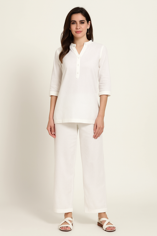 White kurti and wide leg pant
