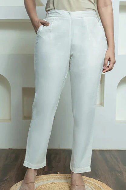 White Women Wide Leg Cotton Pant