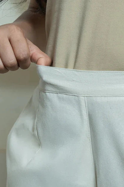 White Women Wide Leg Cotton Pant