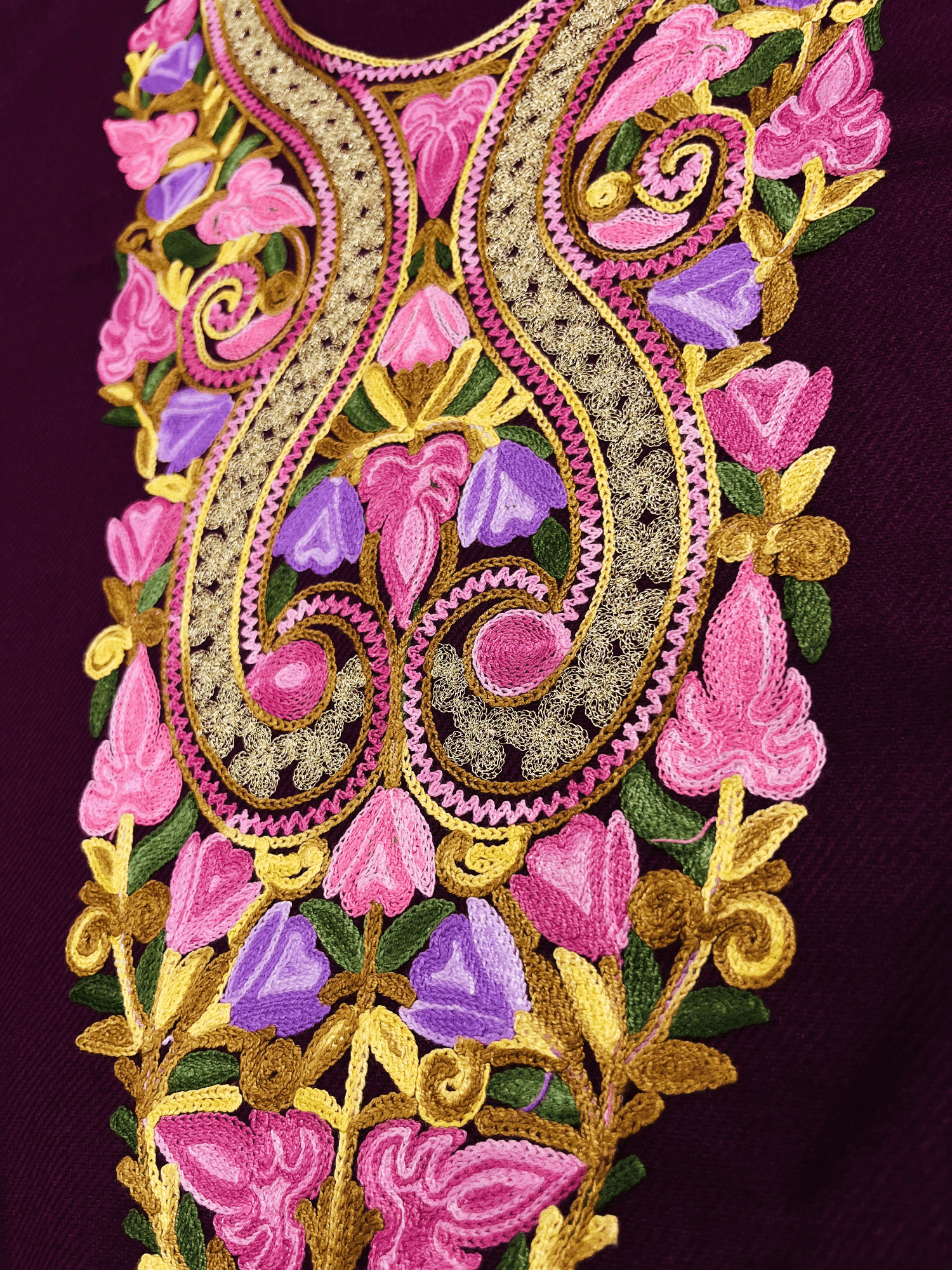 Wine Aari-Tilla Embroidered Kashmiri Co-ord set