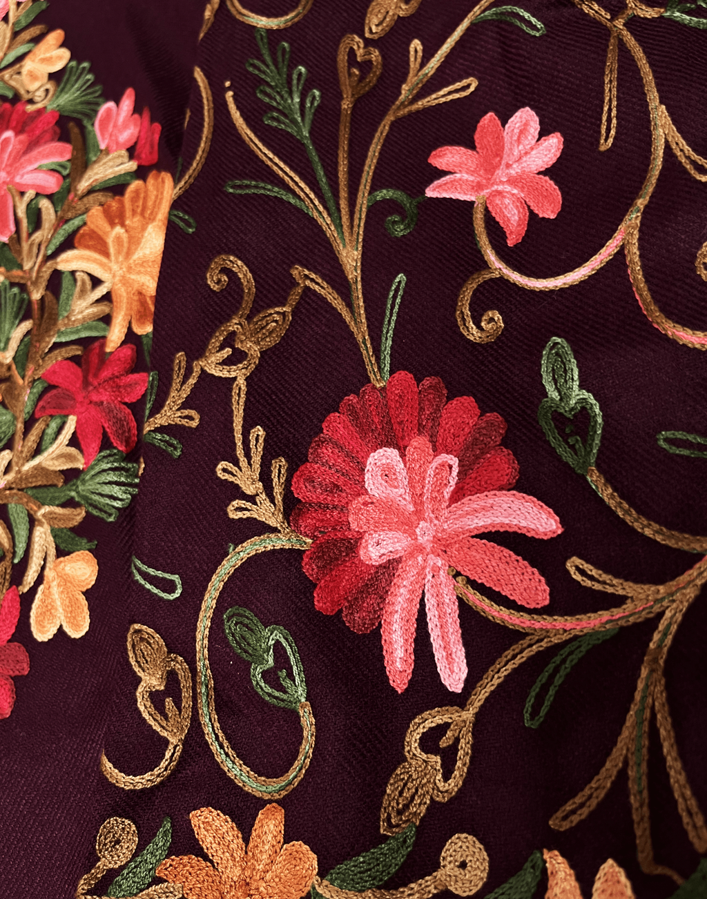 Wine Floral Aari-Tilla Embroidered Kashmiri Pheran