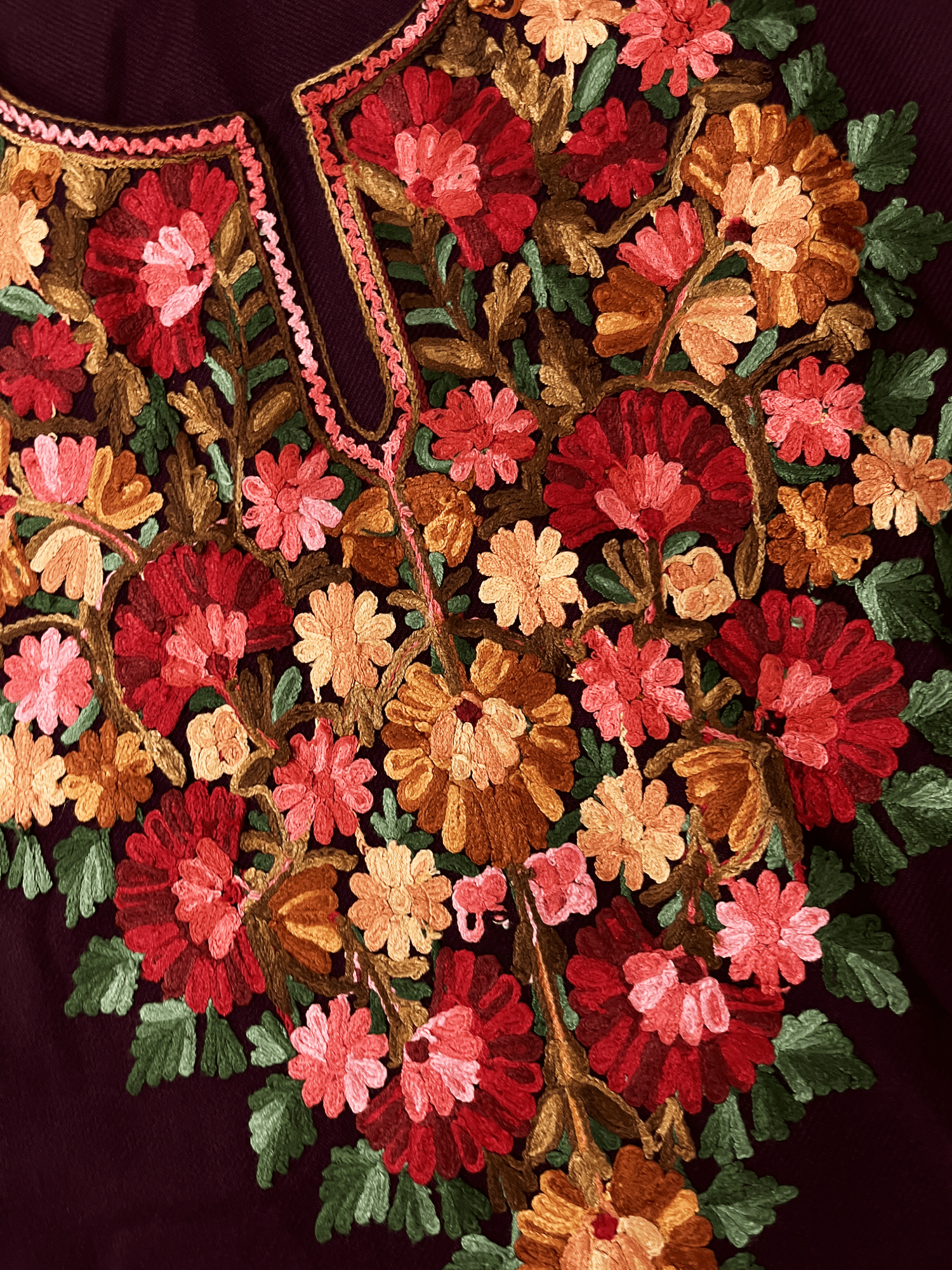 Wine Floral Aari Embroidered Kashmiri Pheran