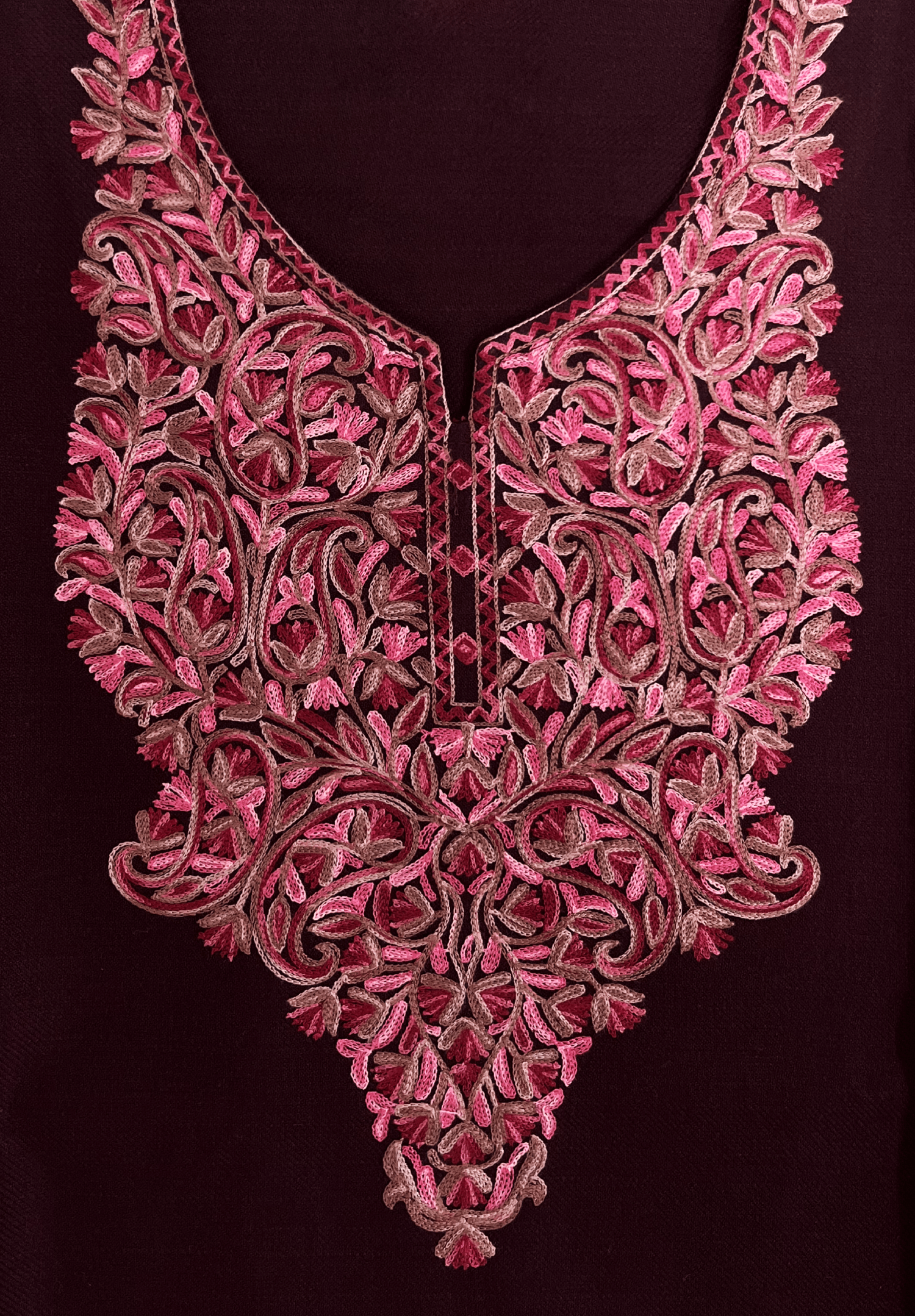 Wine Floral Aari Embroidered Kashmiri Pheran