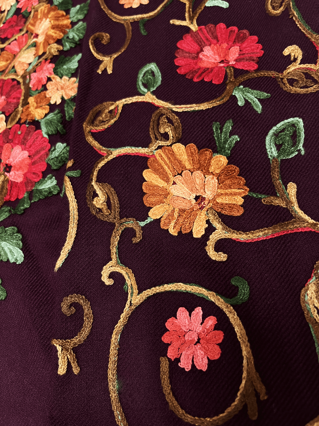 Wine Floral Aari Embroidered Kashmiri Pheran