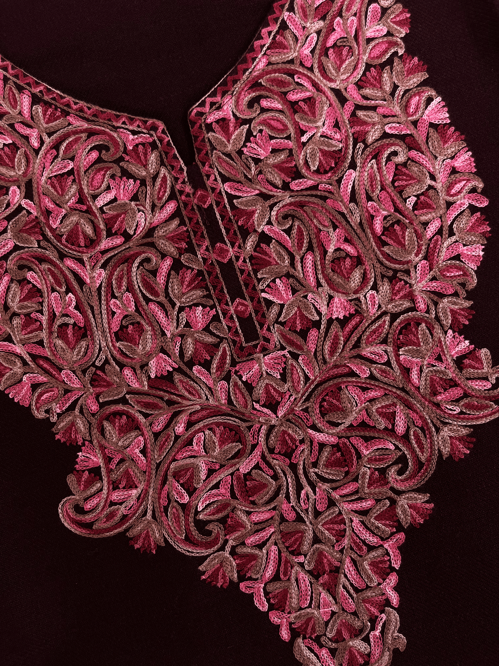 Wine Floral Aari Embroidered Kashmiri Pheran