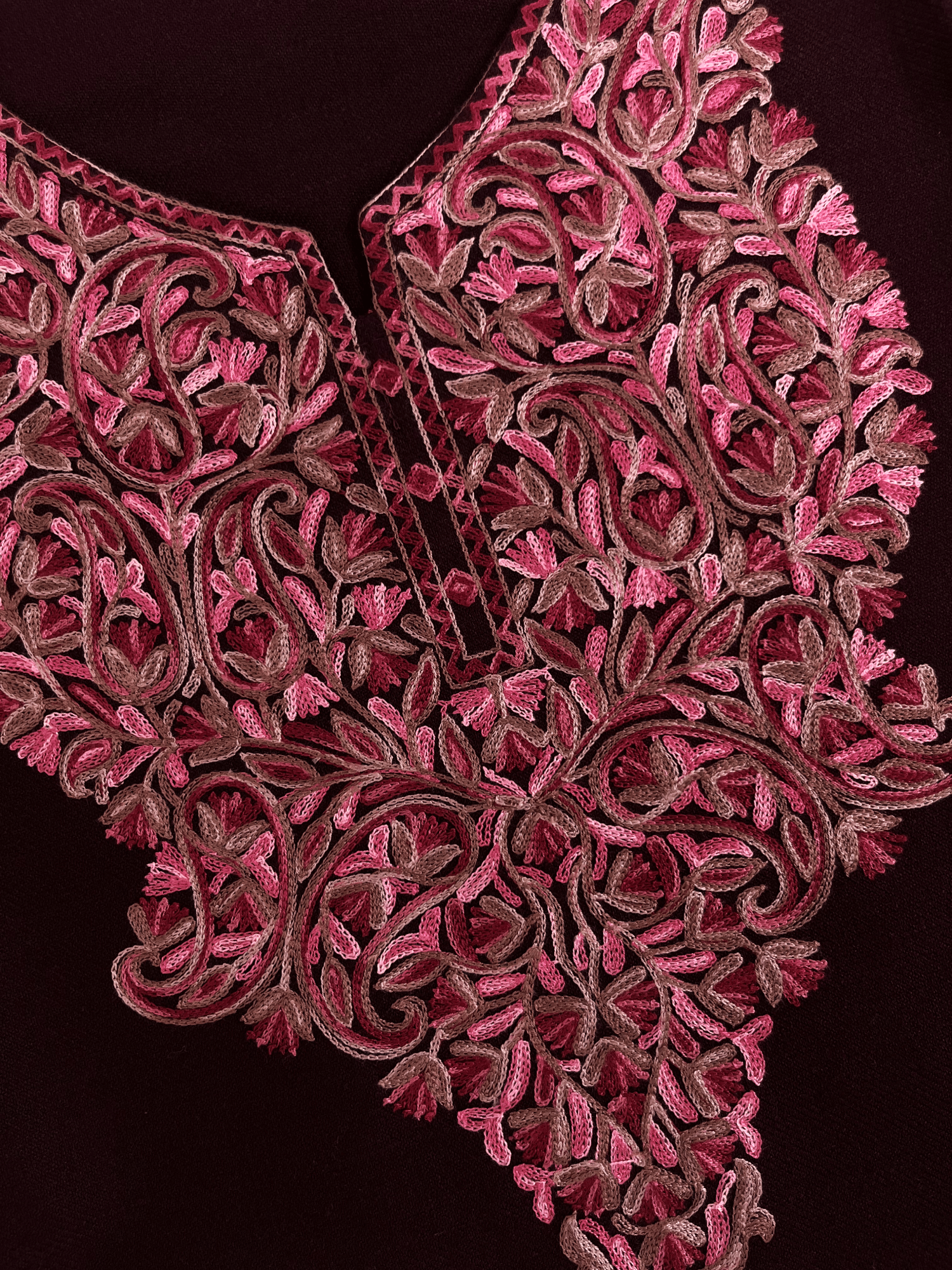 Wine Floral Aari Embroidered Kashmiri Pheran