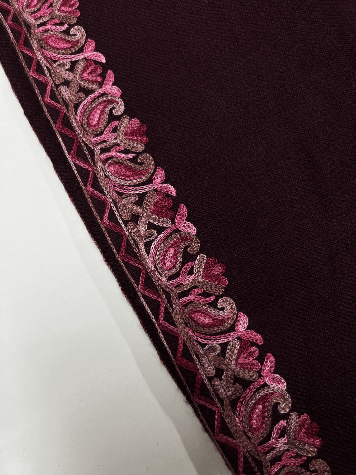 Wine Floral Aari Embroidered Kashmiri Pheran