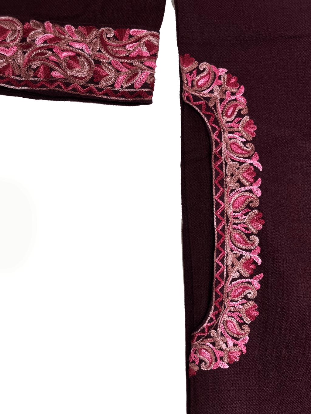 Wine Floral Aari Embroidered Kashmiri Pheran