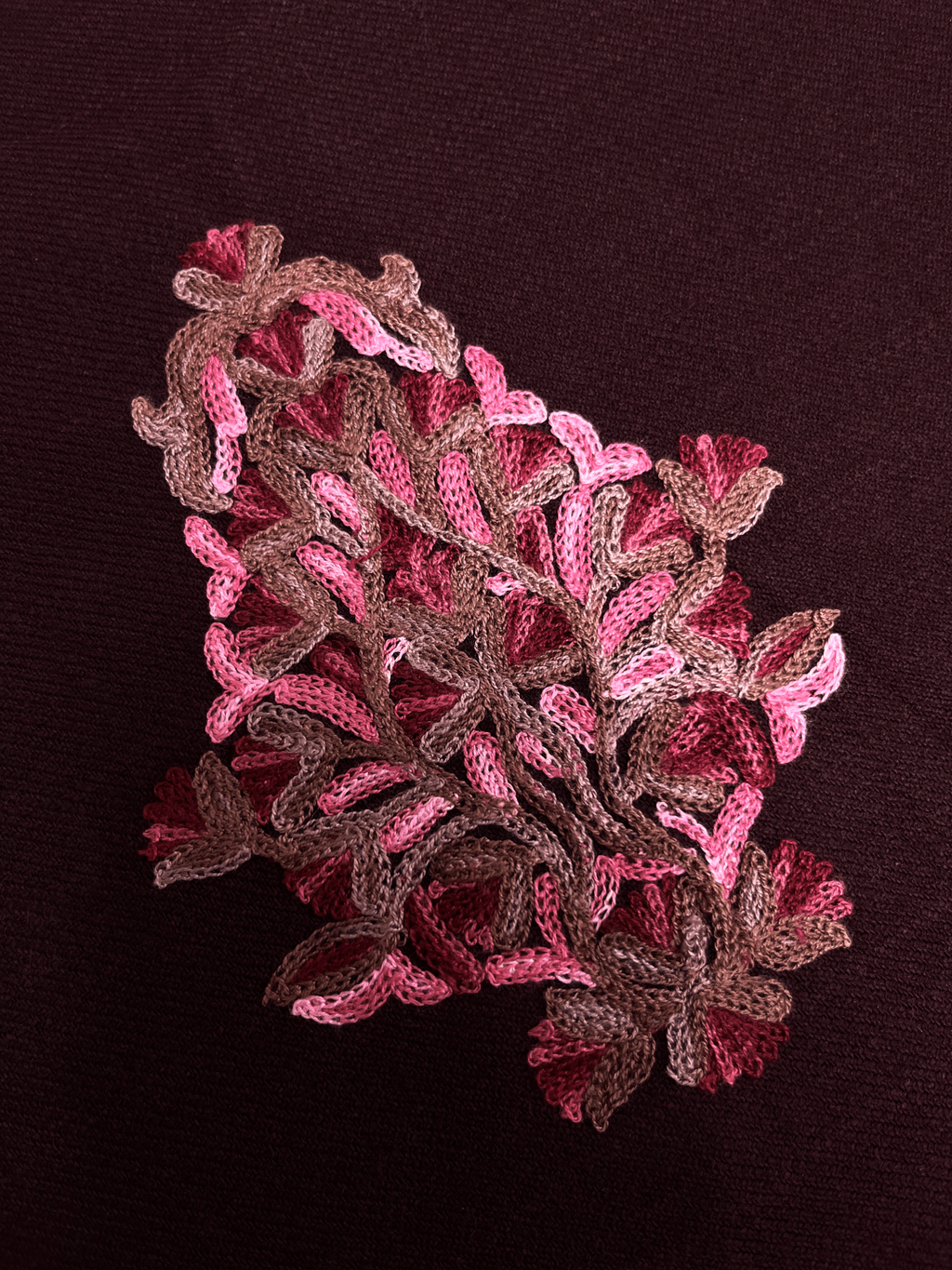 Wine Floral Aari Embroidered Kashmiri Pheran