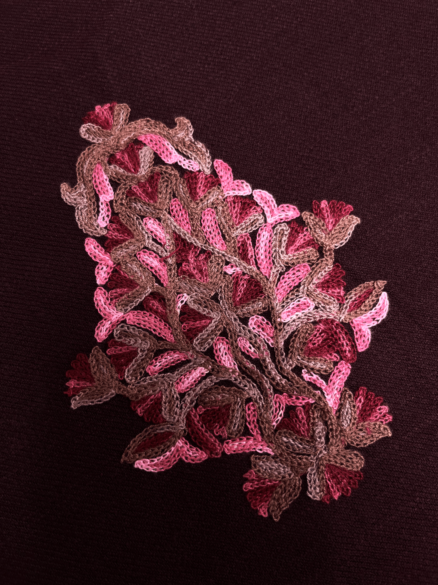 Wine Floral Aari Embroidered Kashmiri Pheran