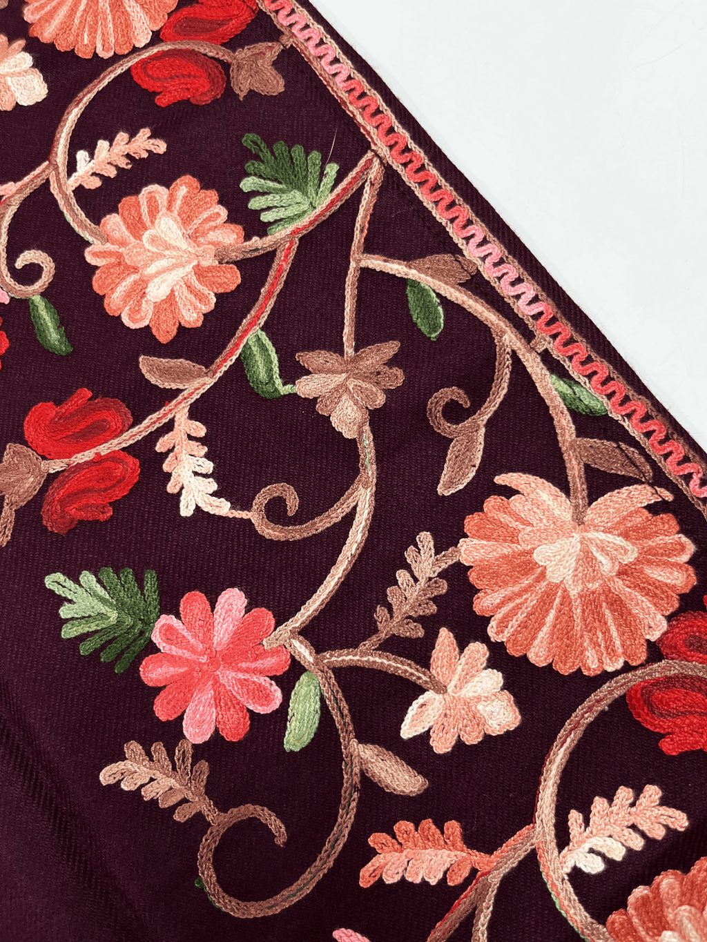 Wine Floral Aari–Tilla Embroidered Kashmiri Pheran
