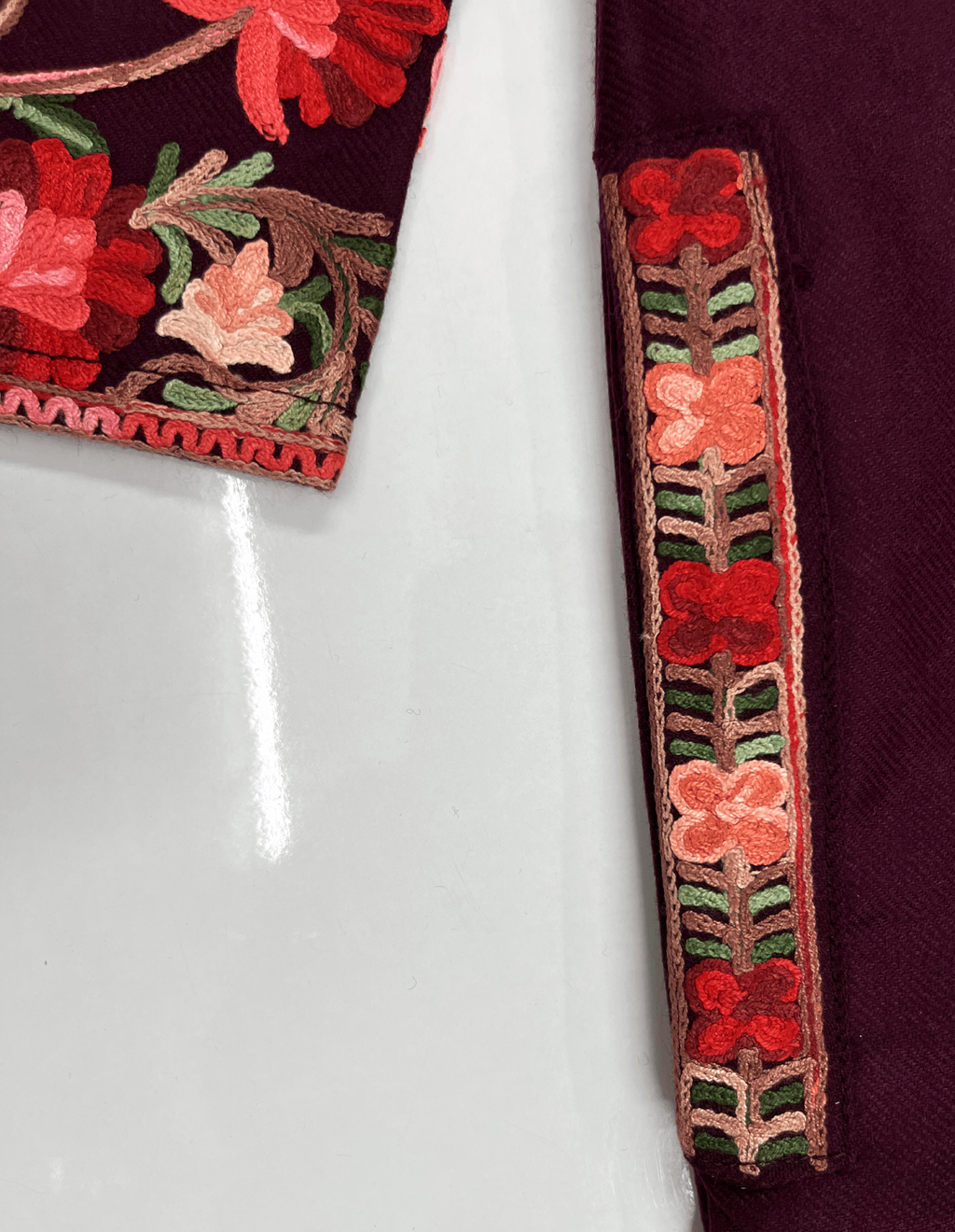 Wine Floral Aari–Tilla Embroidered Kashmiri Pheran
