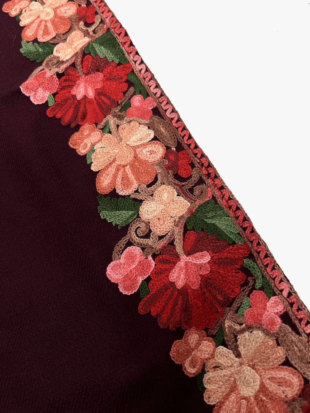 Wine & Red Floral Aari Embroidered Kashmiri Coord Set