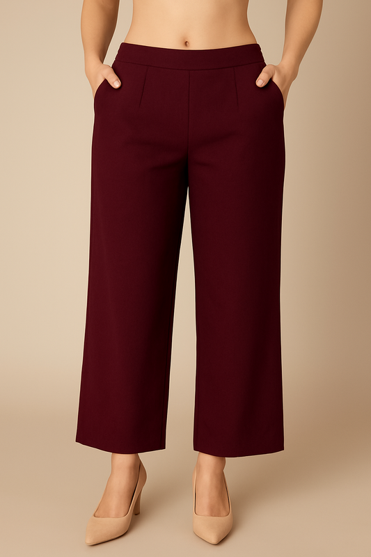 Wine Women Wide Leg Cotton Pant