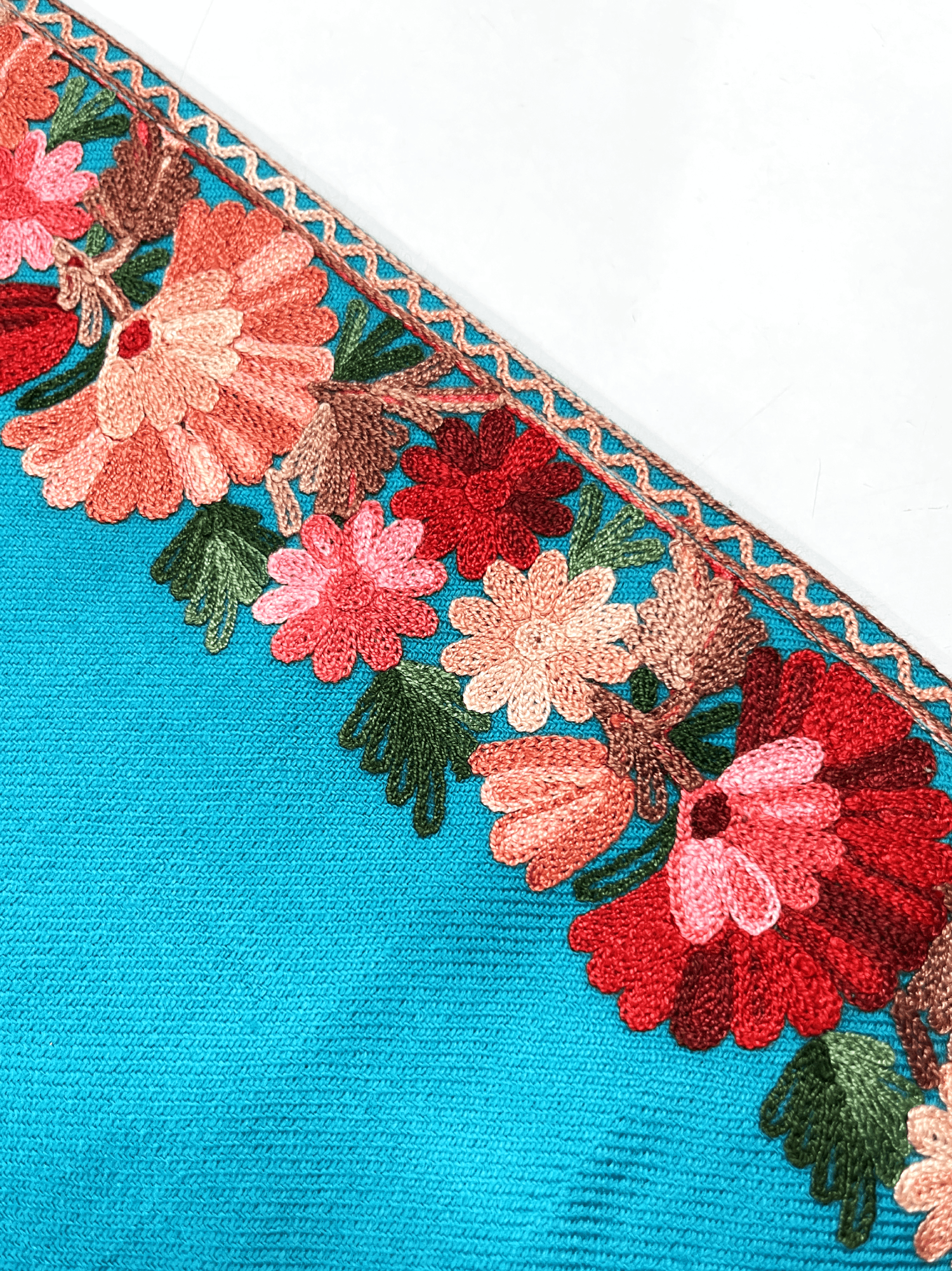 Turquoise Floral Aari Embroidered Kashmiri Coord Set